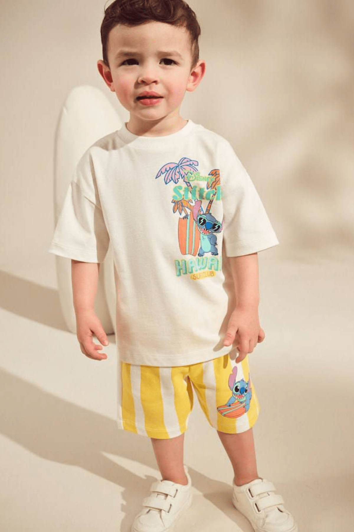 2-8 Yaş Stitch Baskılı Şortlu Erkek Çocuk Takım Sarı