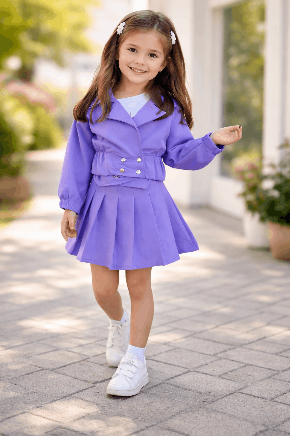 3-10 Yaş Double Çıtçıtlı Etek Tişört Ceket Takım Lila