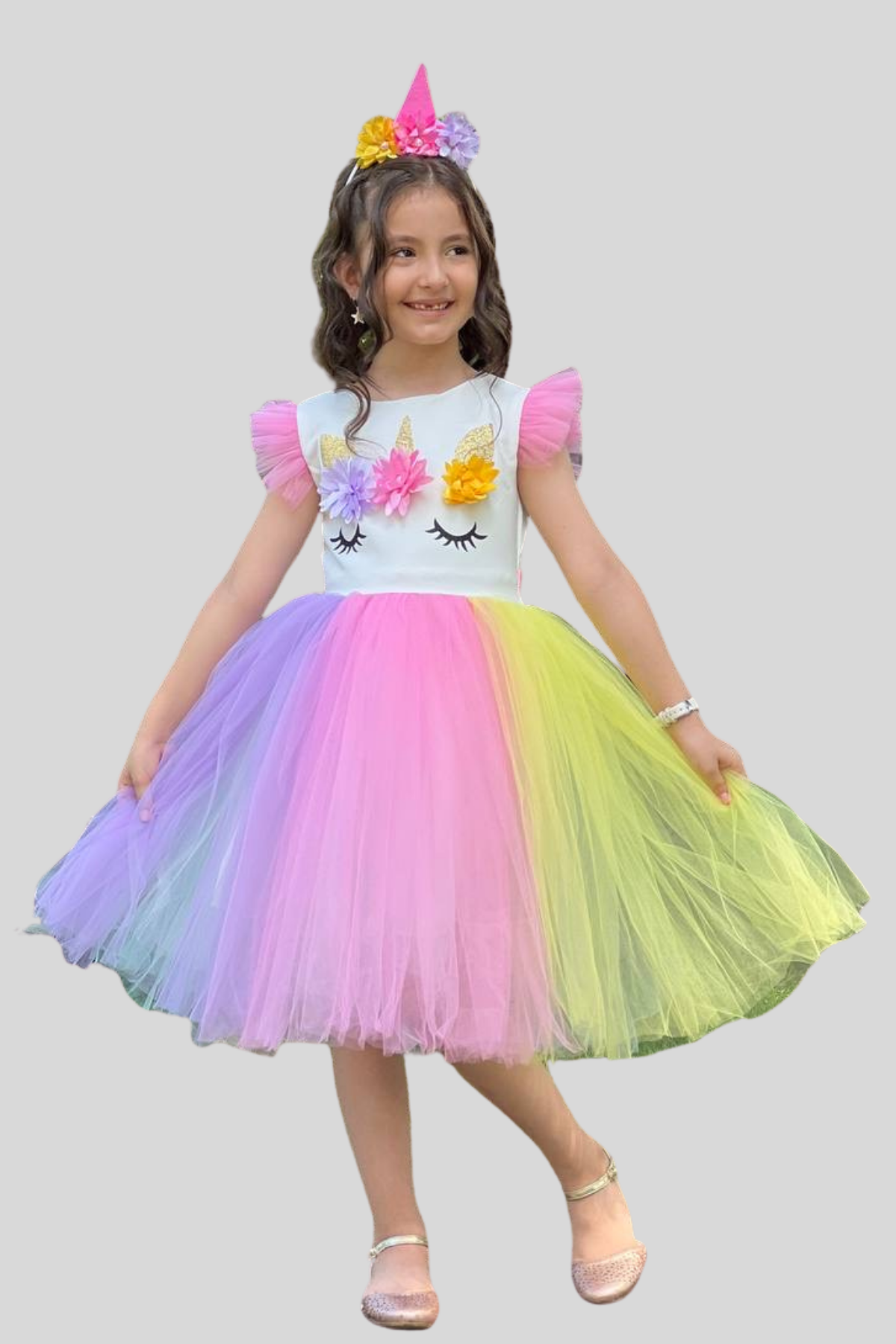 Unicorn Renkli Tütülü Taç Dahil Elbise