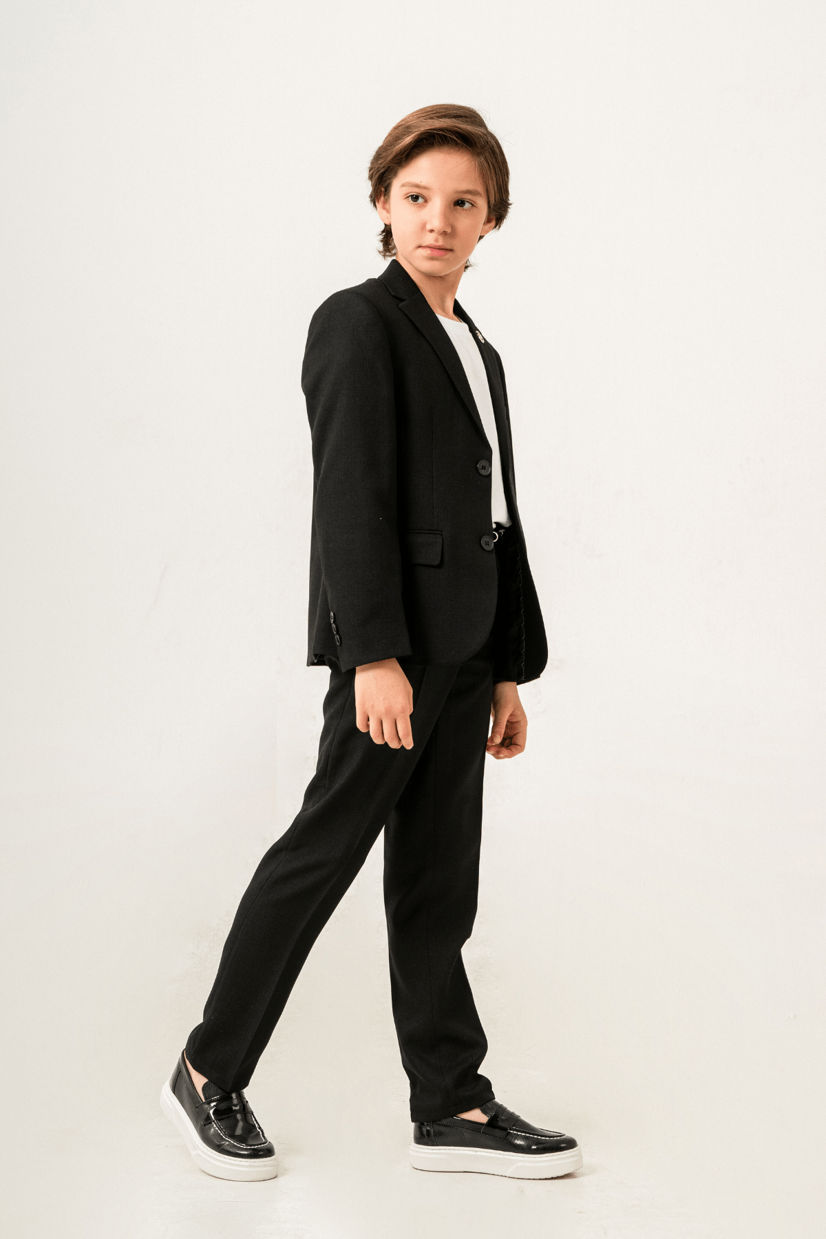 Milano Klasik Ceketli Tişörtlü Çocuk Takım Elbise Siyah