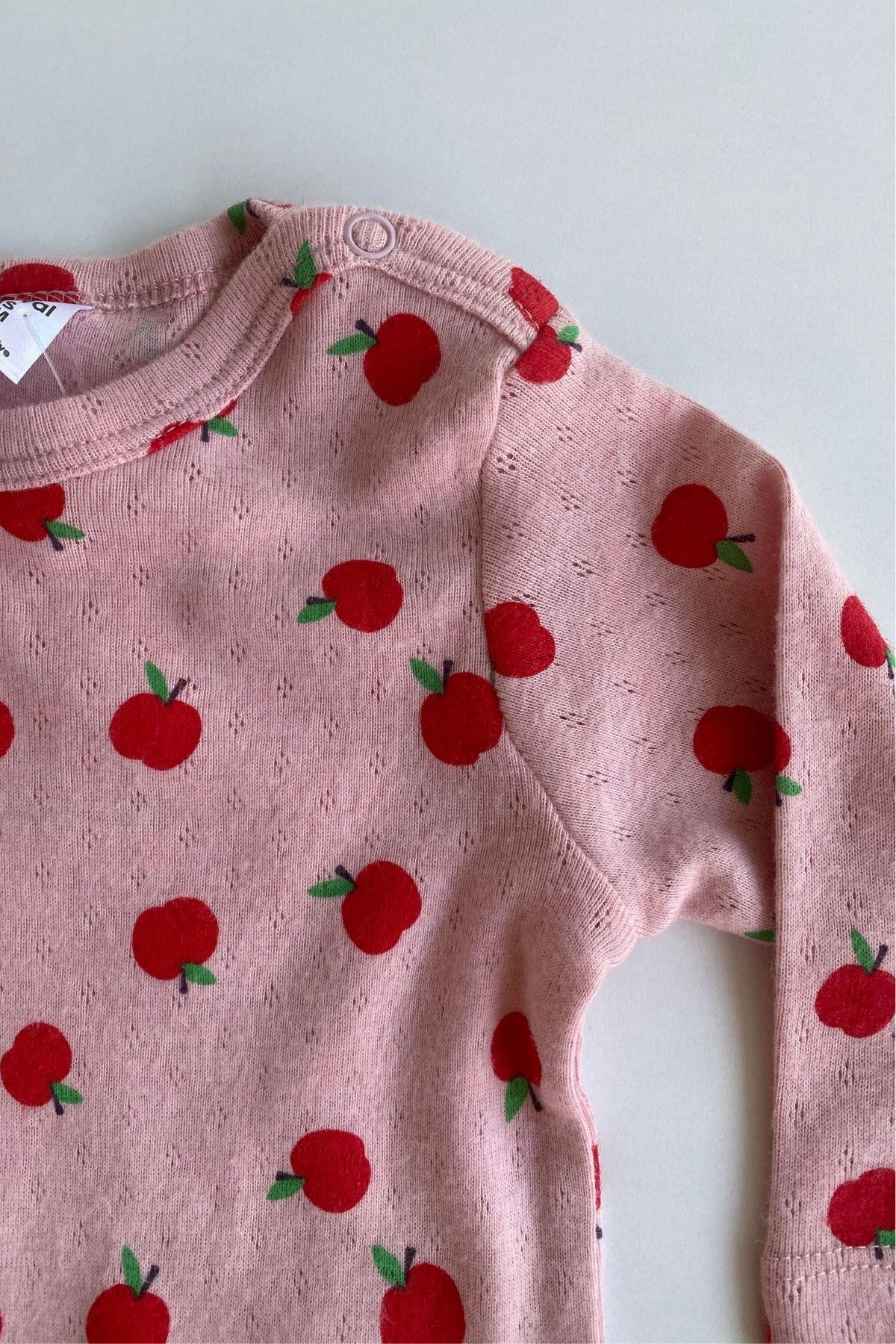 Elma Desen Kız Bebek Pijama Takımı Pembe