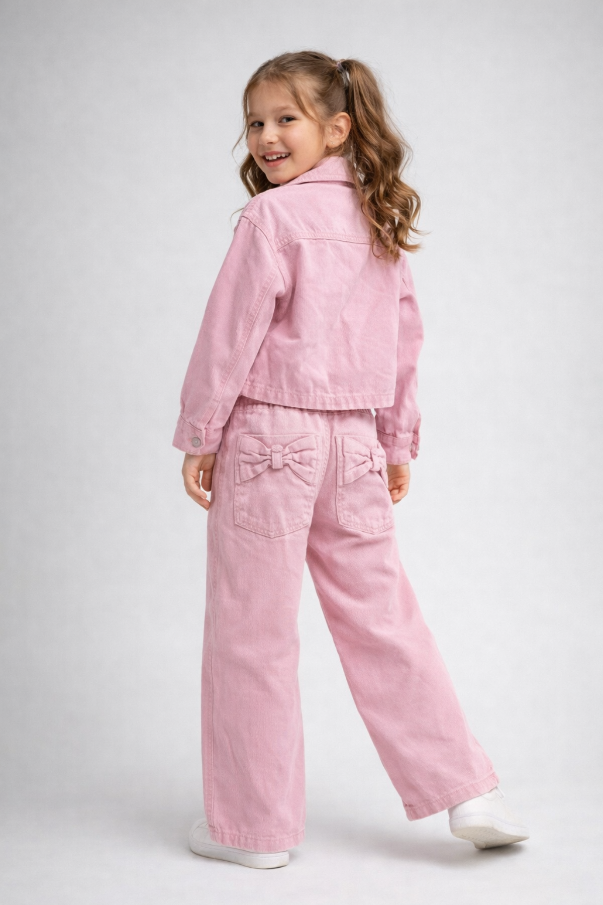 3-10 Yaş Fiyonk Cepli Gabardin Kız Çocuk Takım Pembe