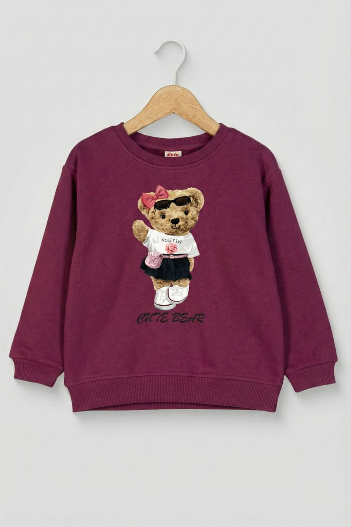 4-9 Yaş Cute Bear Kız Çocuk Sweat Bordo
