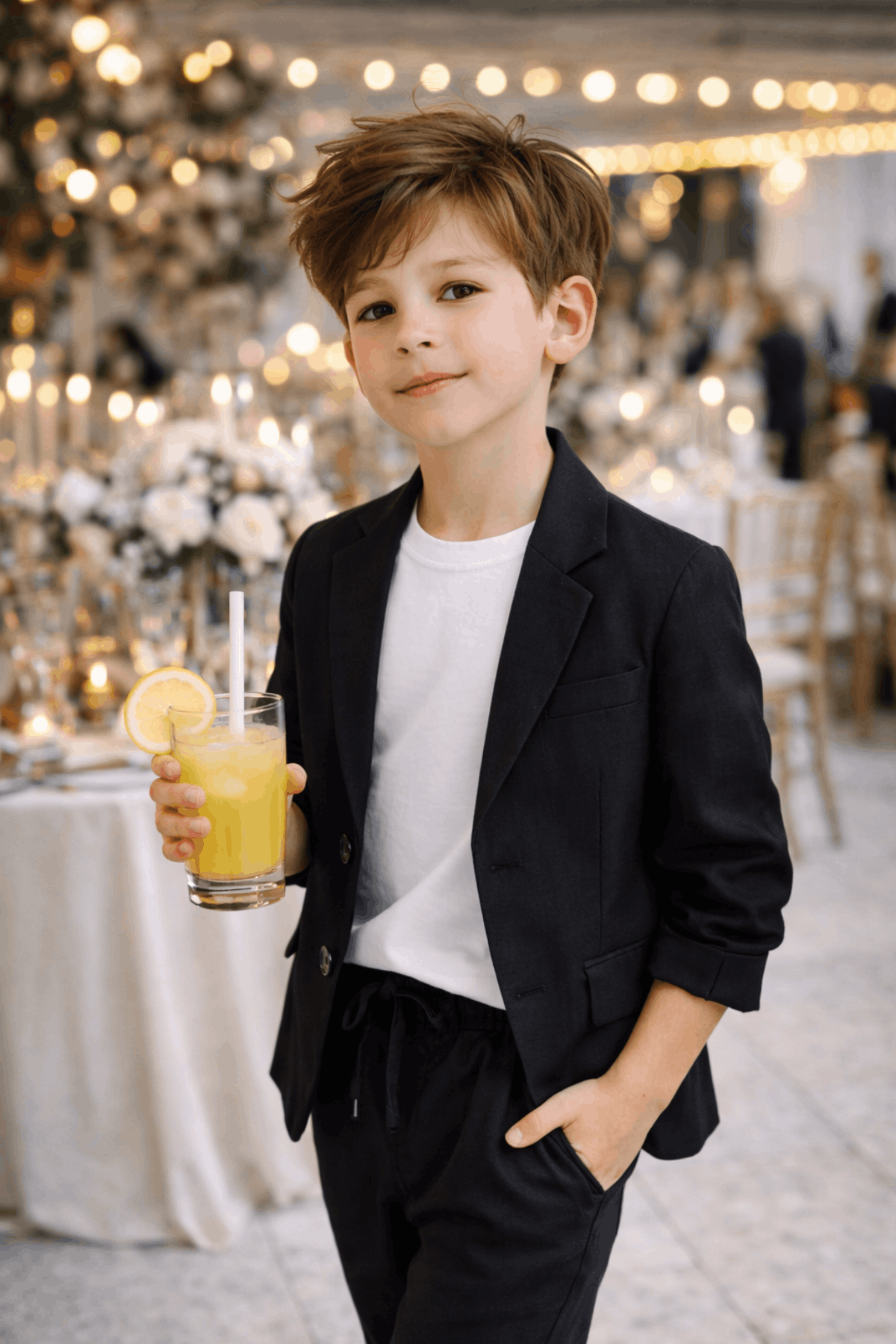 2-13 Yaş Premium Tişörtlü Başak Doku Keten Çocuk Takım Elbise Siyah