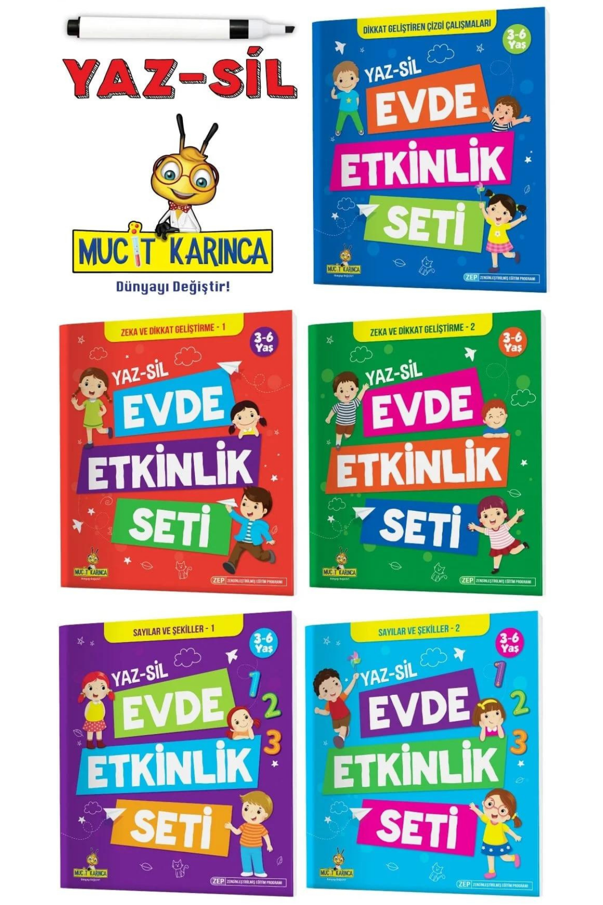 3-6 Yaş Evde Etkinlik Seti (Çizgi Çalışmaları, Sayılar, Geometrik Şekiller, Mantık Soruları, Dikkat Geliştirme)