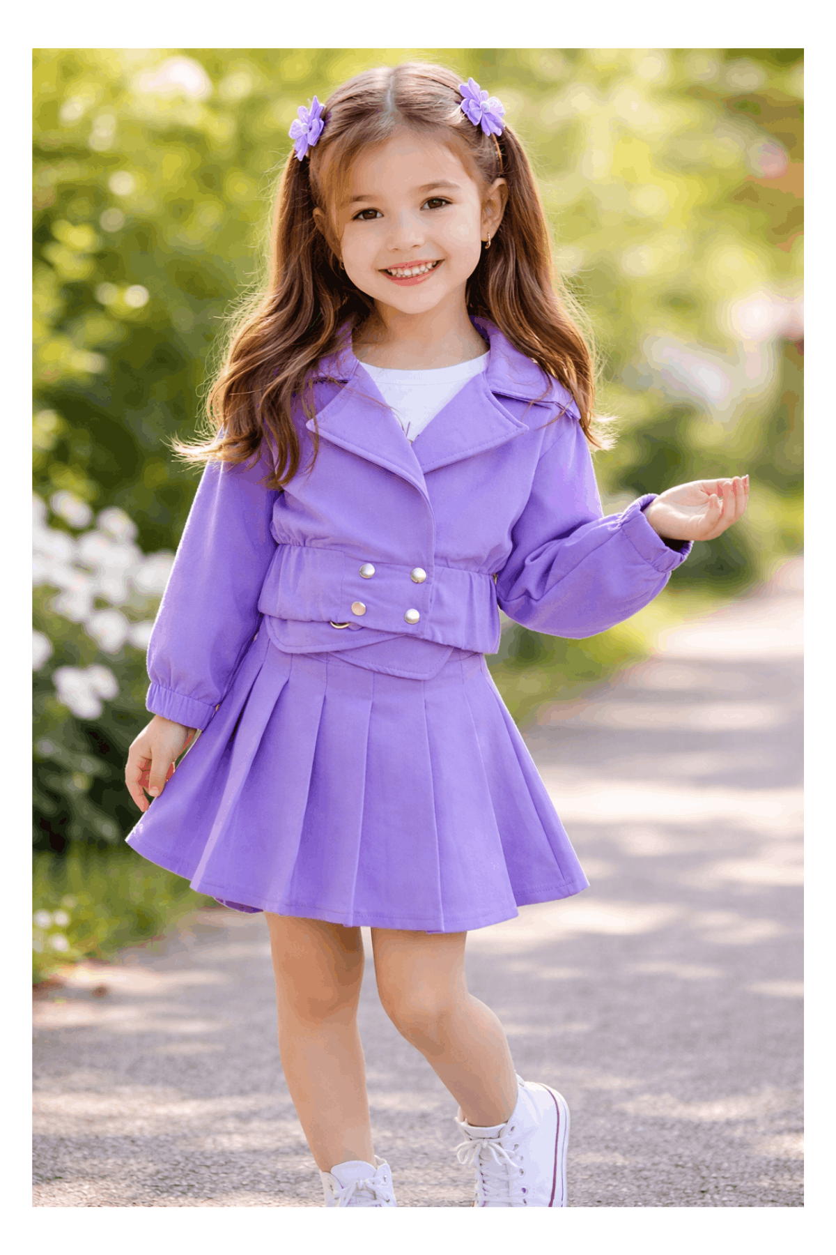 3-10 Yaş Double Çıtçıtlı Etek Tişört Ceket Takım Lila