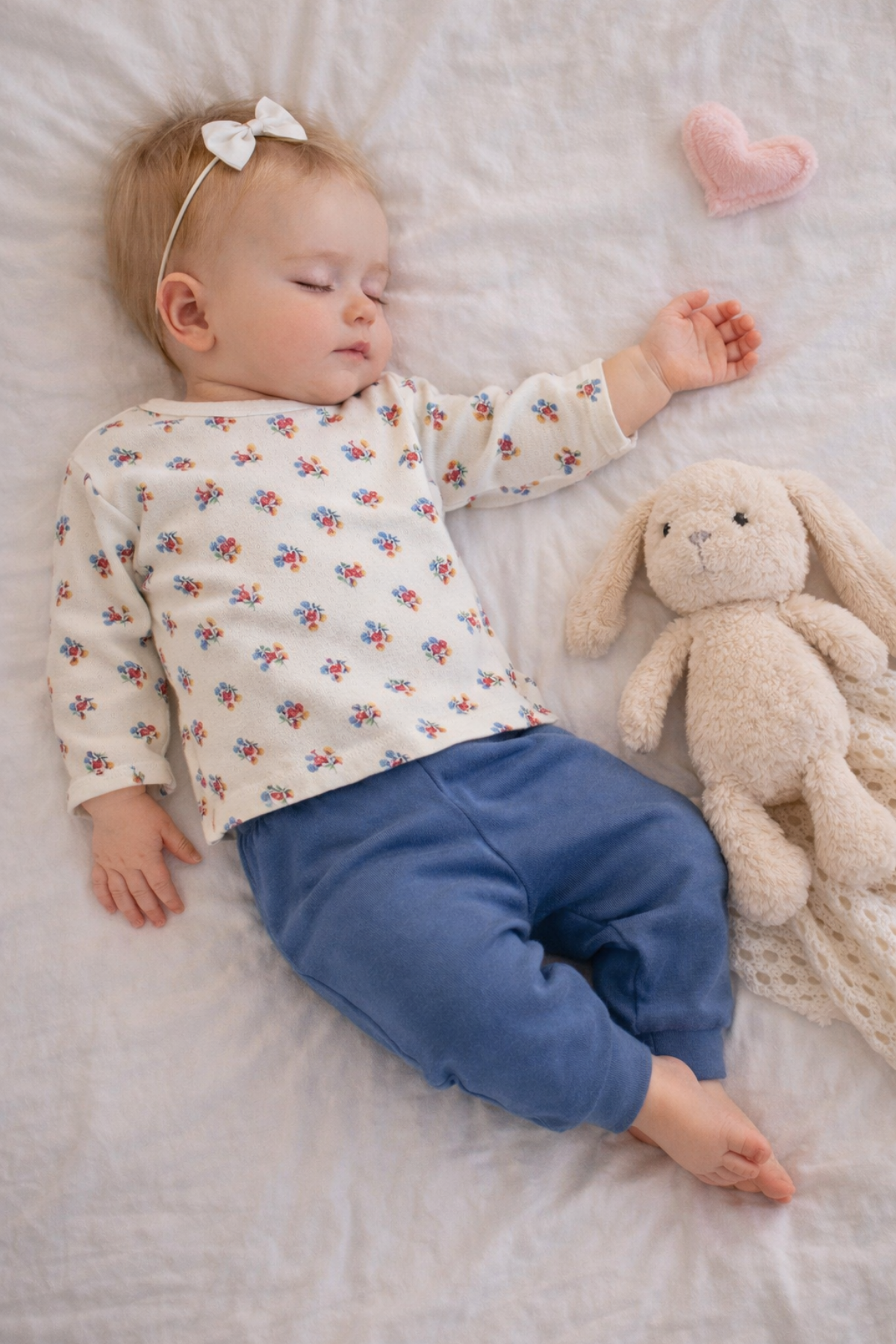 Çiçek Desen Kız Bebek Pijama Takımı Mavi