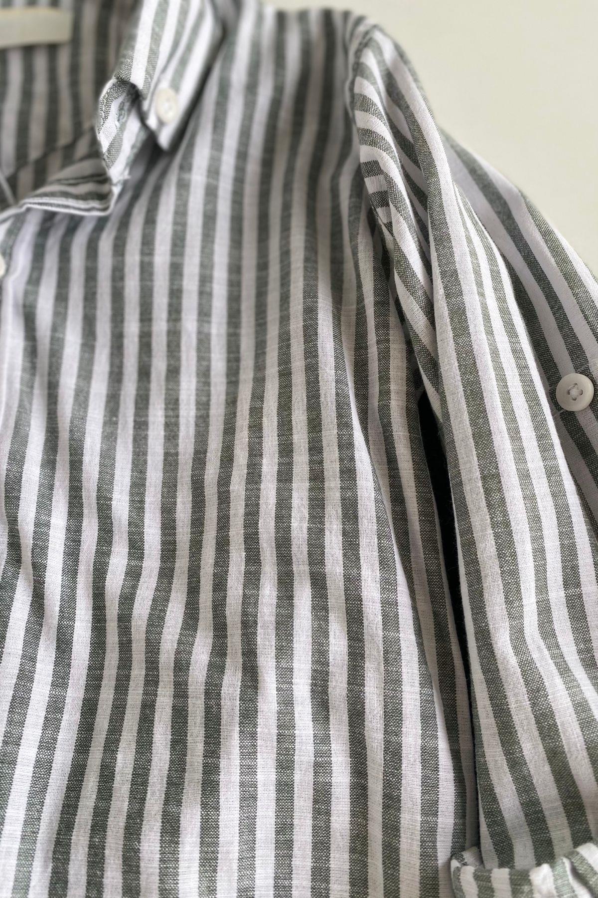 5-14 Yaş Cool Çizgili Gömlek Kot Pantolonlu Erkek Çocuk Takım Gri