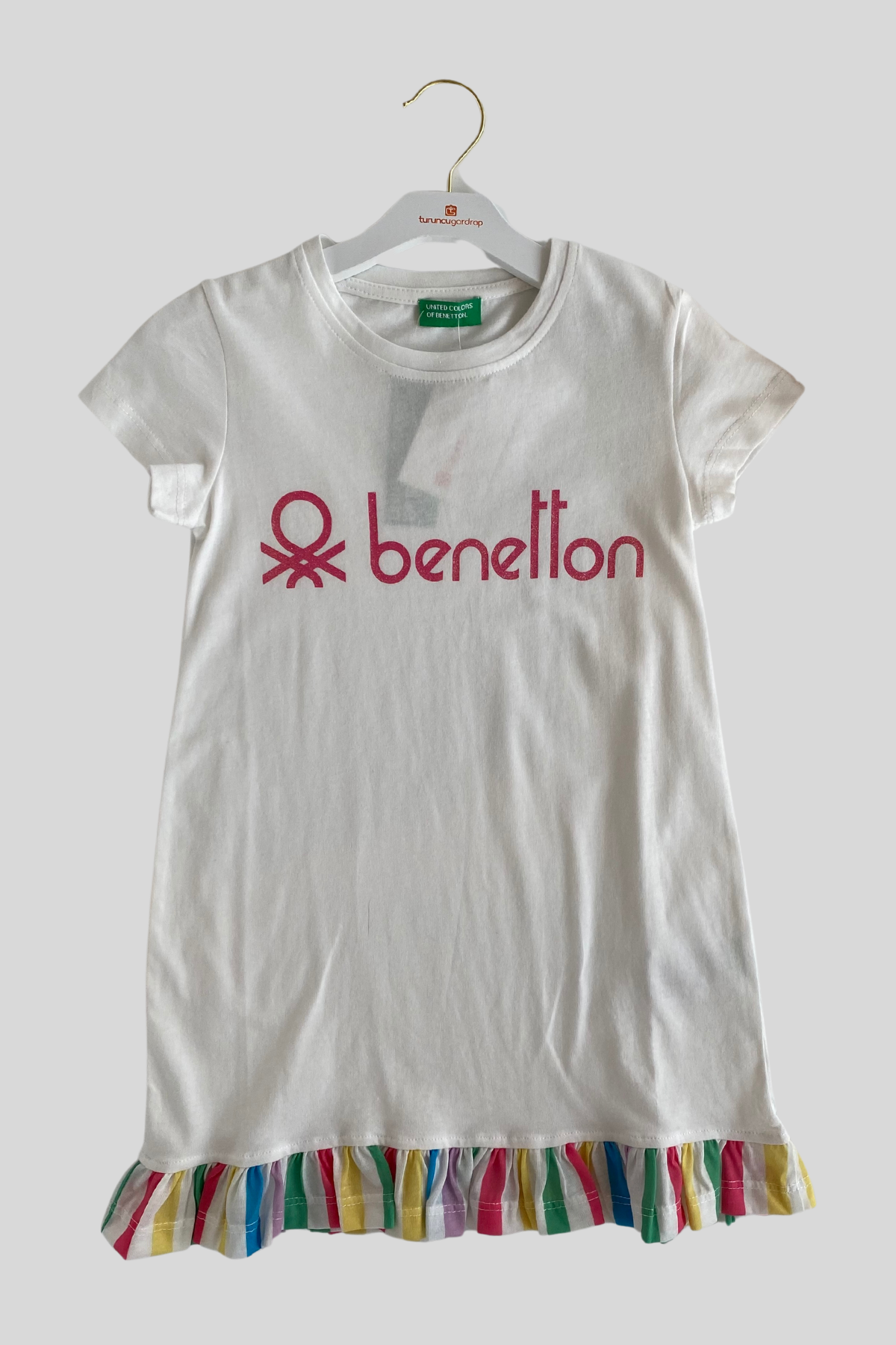 4-14 Yaş Benetton Etekleri Renkli Kız Çocuk Elbise