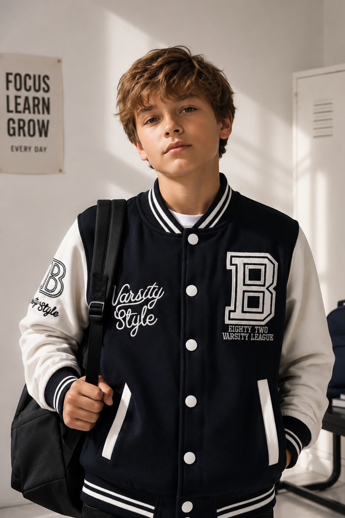 6-13 Yaş Varsity Style Çıtçıtlı Kolej Erkek Çocuk Ceket Lacivert