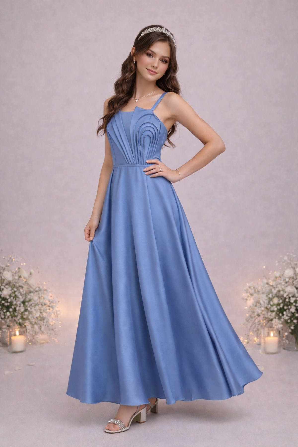 10-15 Diva Premium Kız Çocuk Uzun Abiye Elbise İndigo Mavi