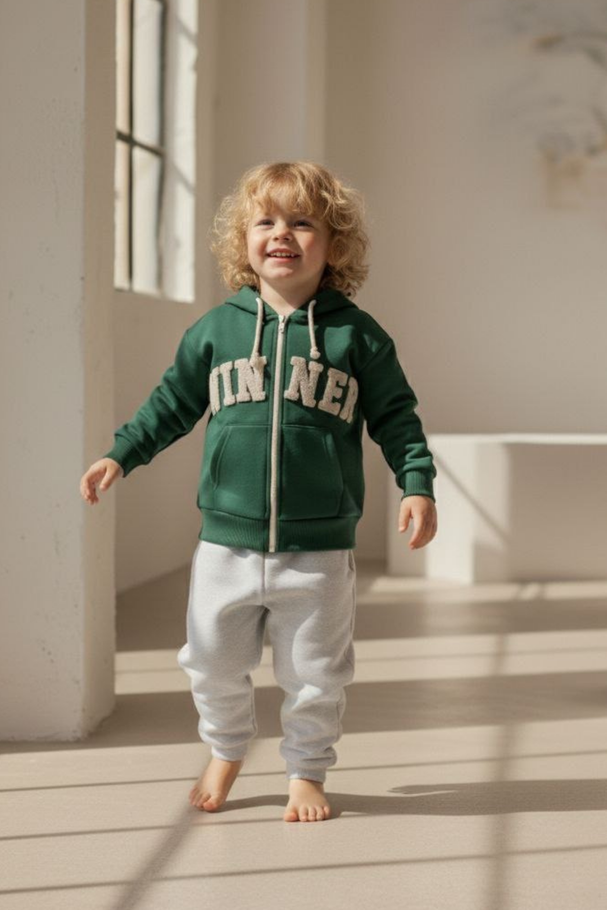 2-10 Yaş Winter Fermuarlı Sweat Erkek Çocuk Takım Yeşil