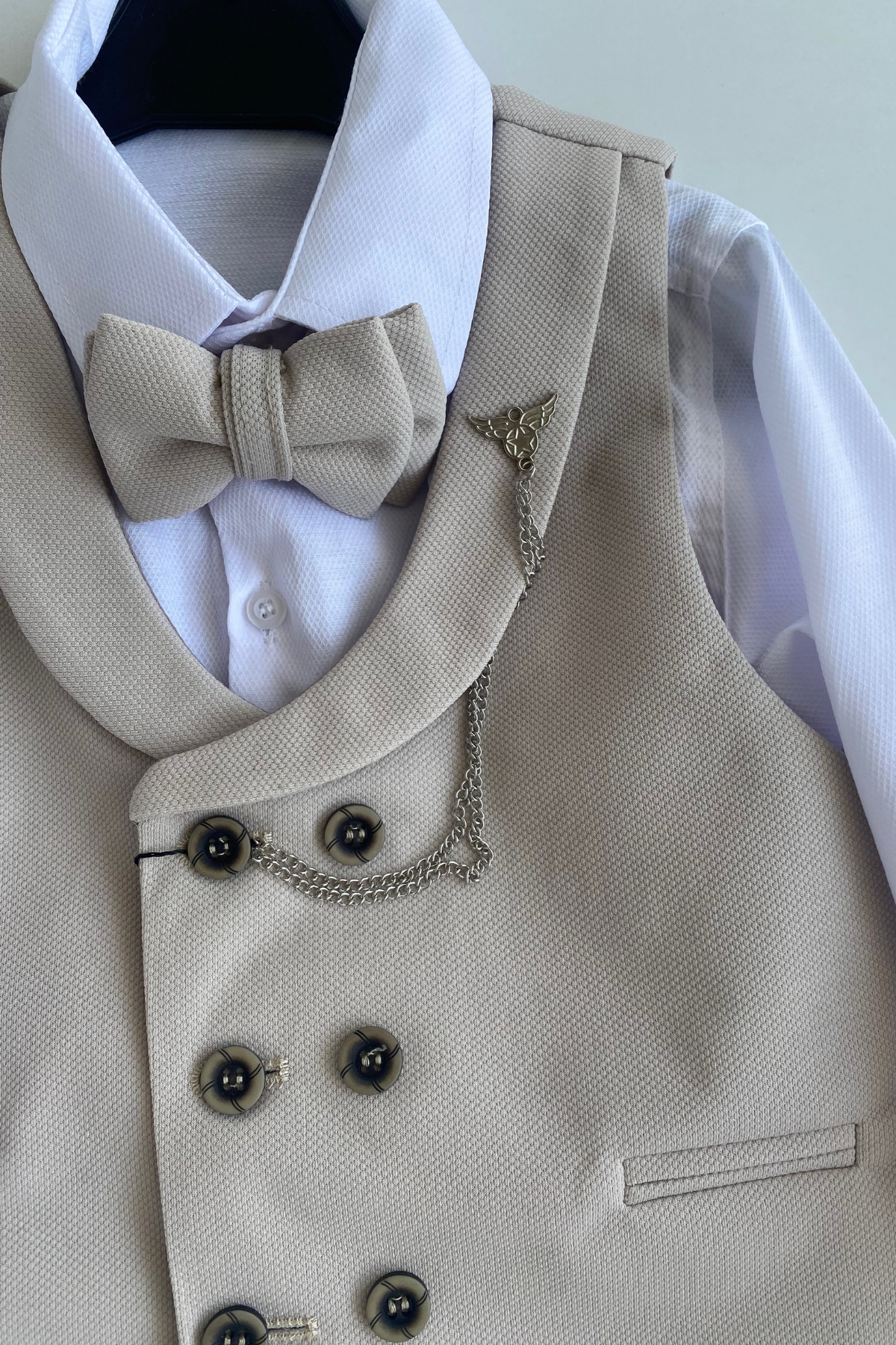 Smart Katlamalı Yelekli Çocuk Takım Elbise Bej