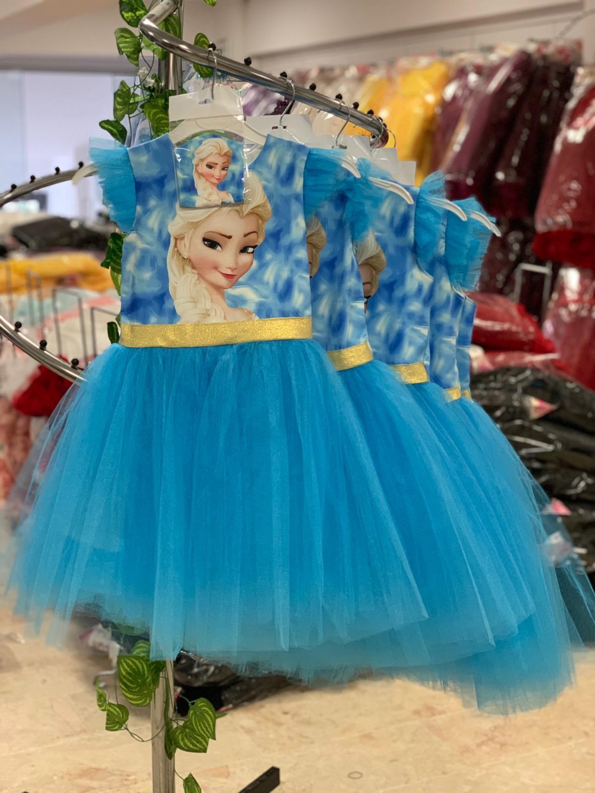 Maske Hediyeli Tül Detay Elsa Elbise