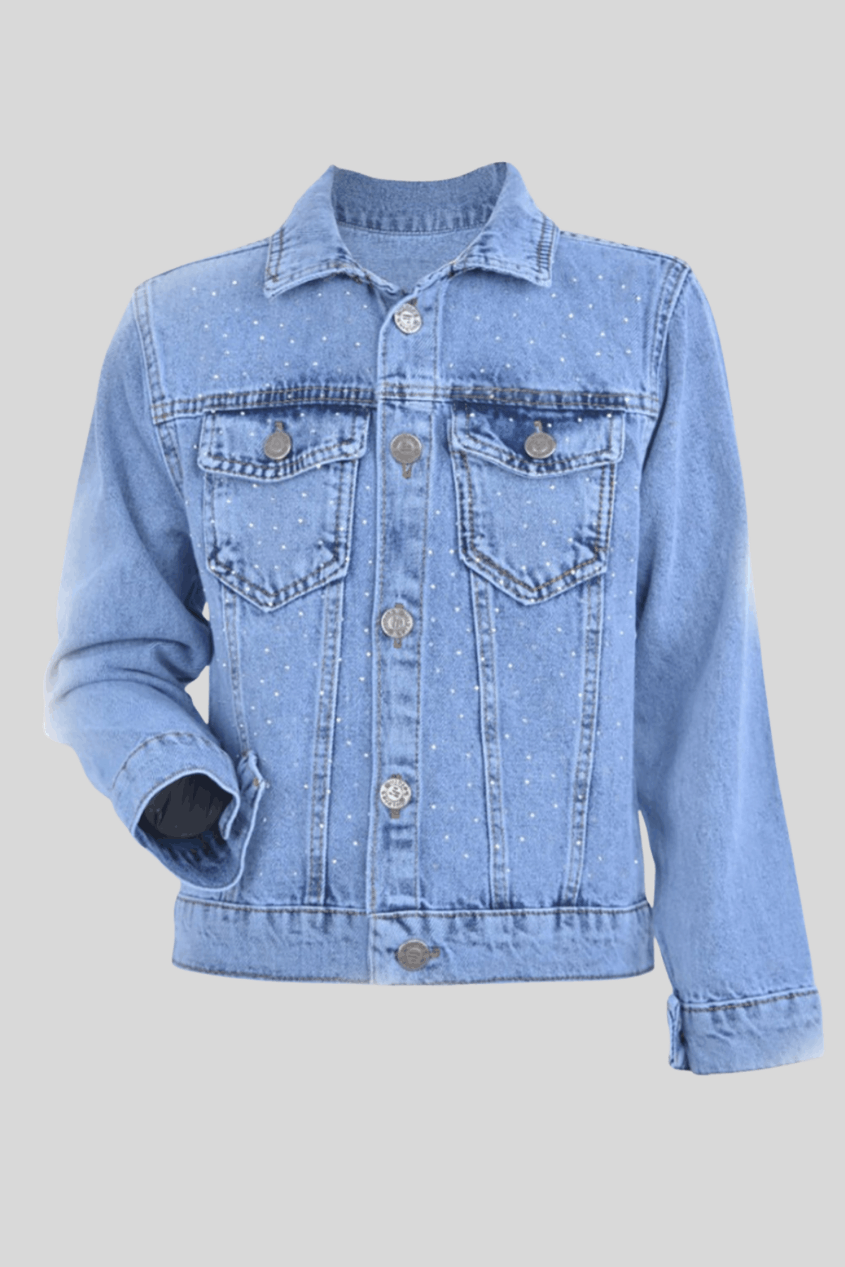 8-13 Yaş Taş Detay Kız Çocuk Kot Ceket Mavi