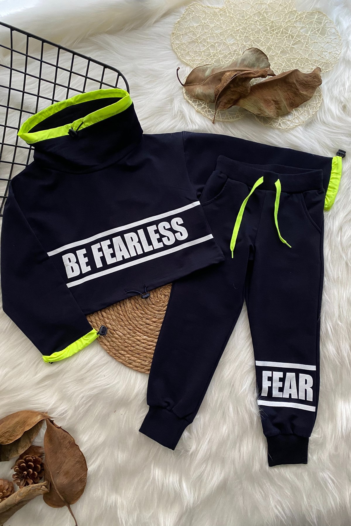 Be Fearless Balıkçı Yaka Neon Detay Kız Çocuk Eşofman Takım Lacivert
