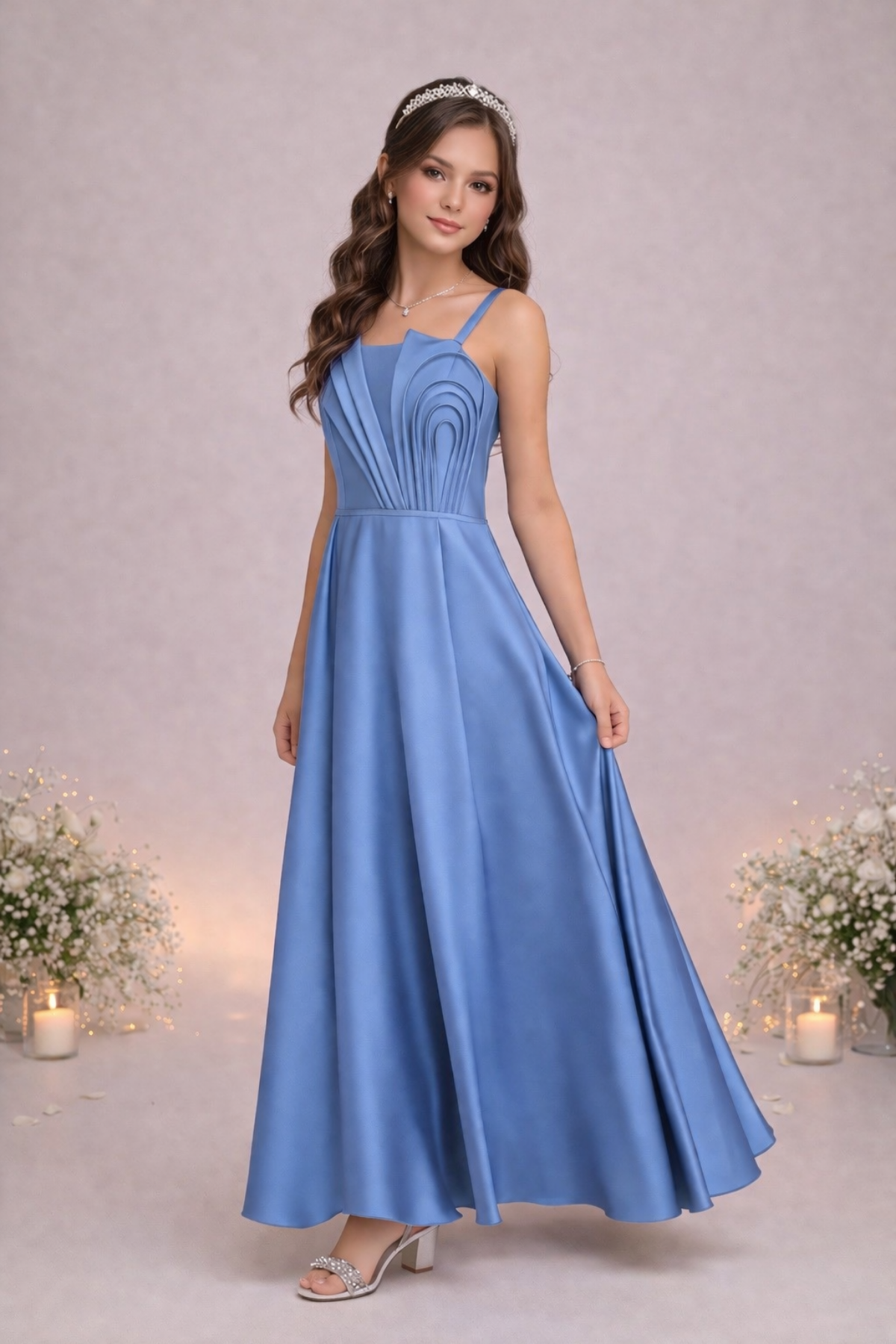 10-15 Diva Premium Kız Çocuk Uzun Abiye Elbise İndigo Mavi