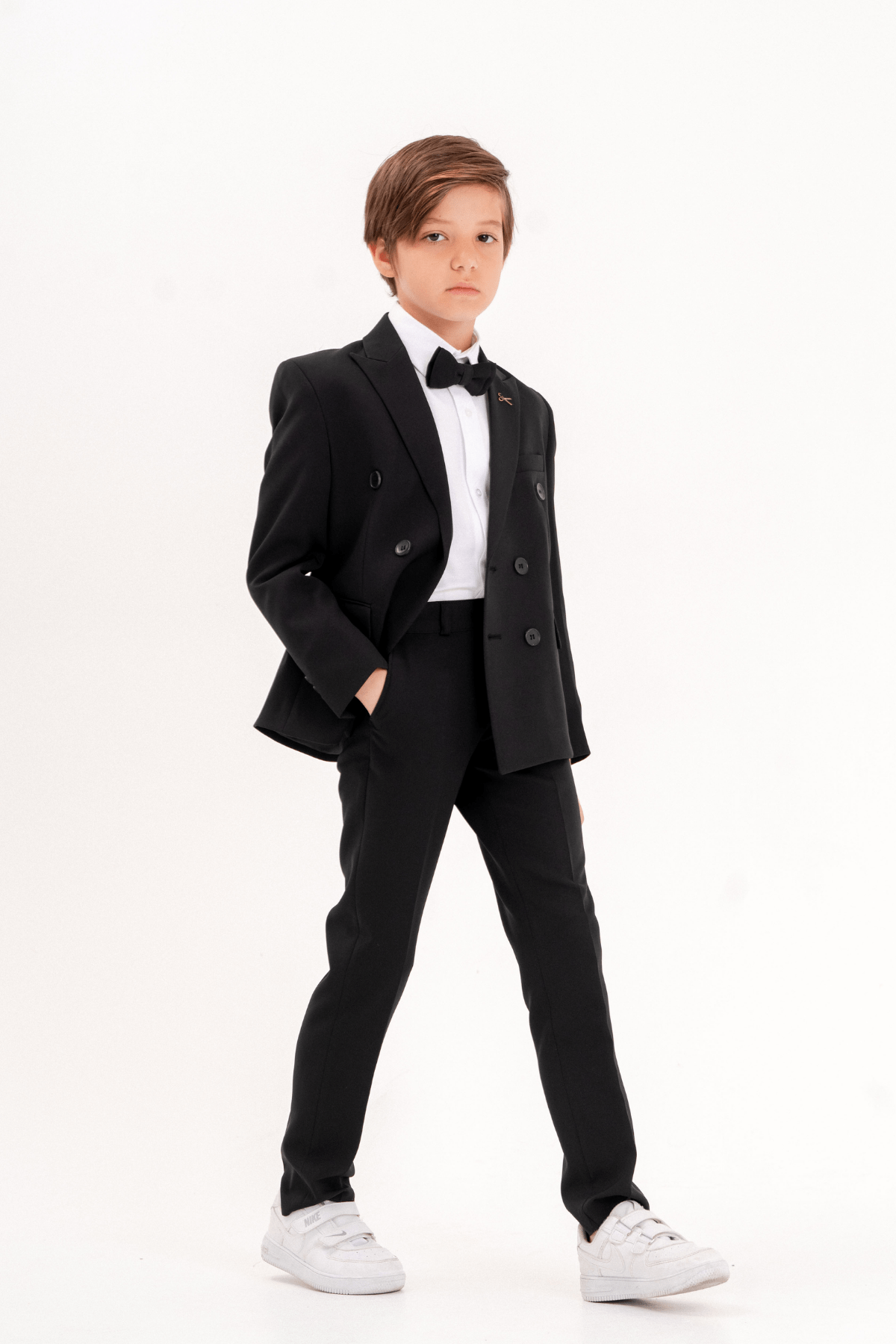 Double Kruvaze Ceketli Erkek Çocuk Takım Elbise Siyah