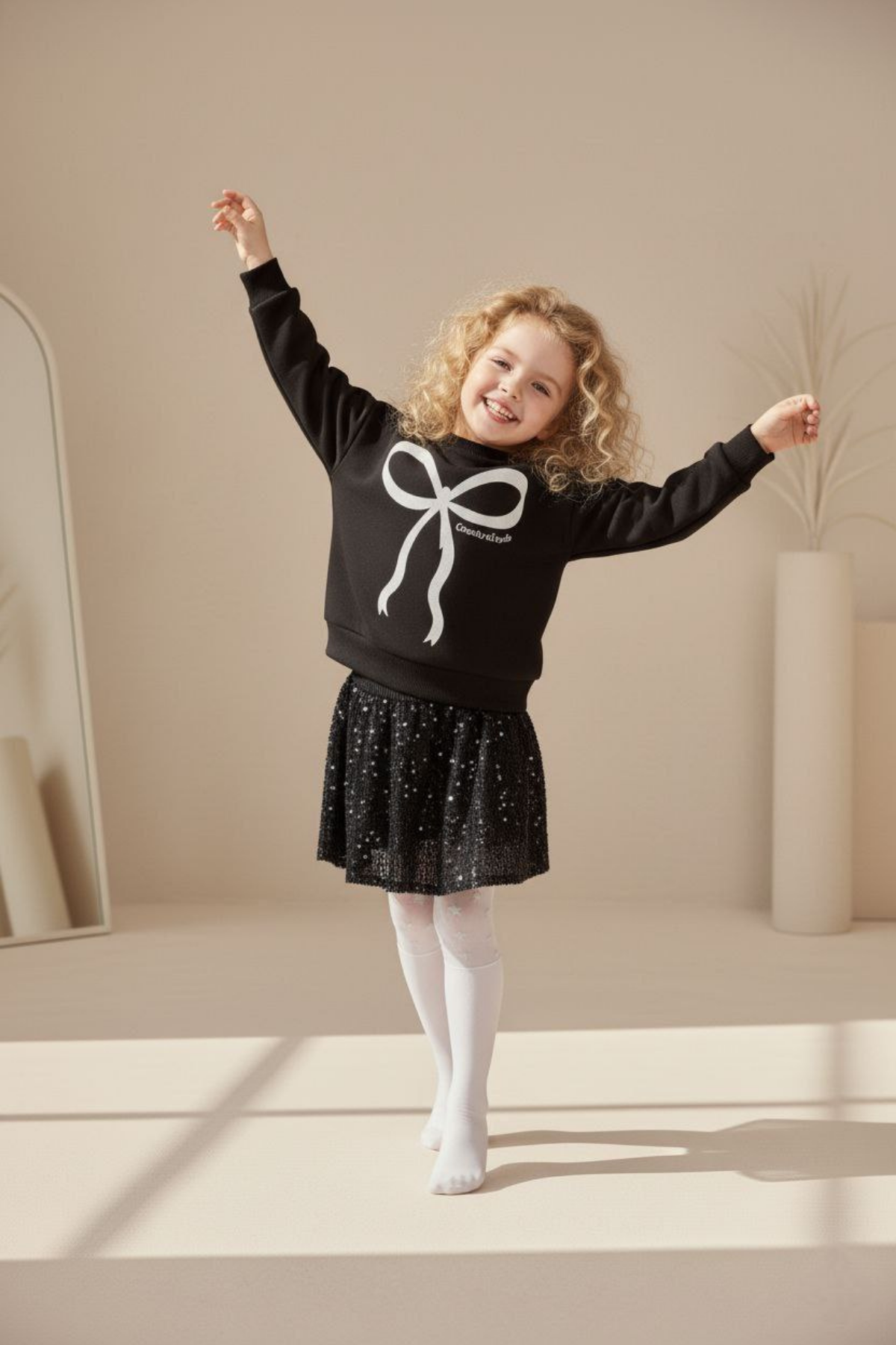 2-10 Yaş Payet Etekli Sweat Kız Çocuk Takım Siyah