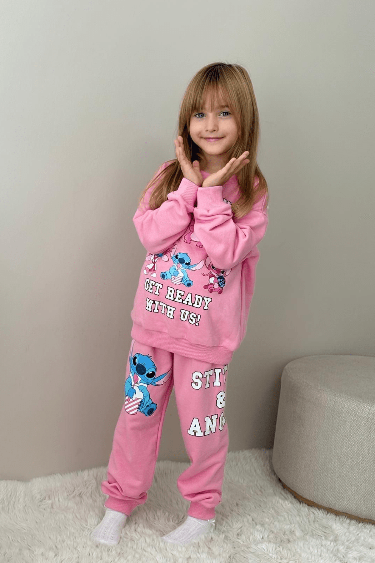 3-10 Yaş Sitich Angel Kız Çocuk Eşofman Takımı Pembe