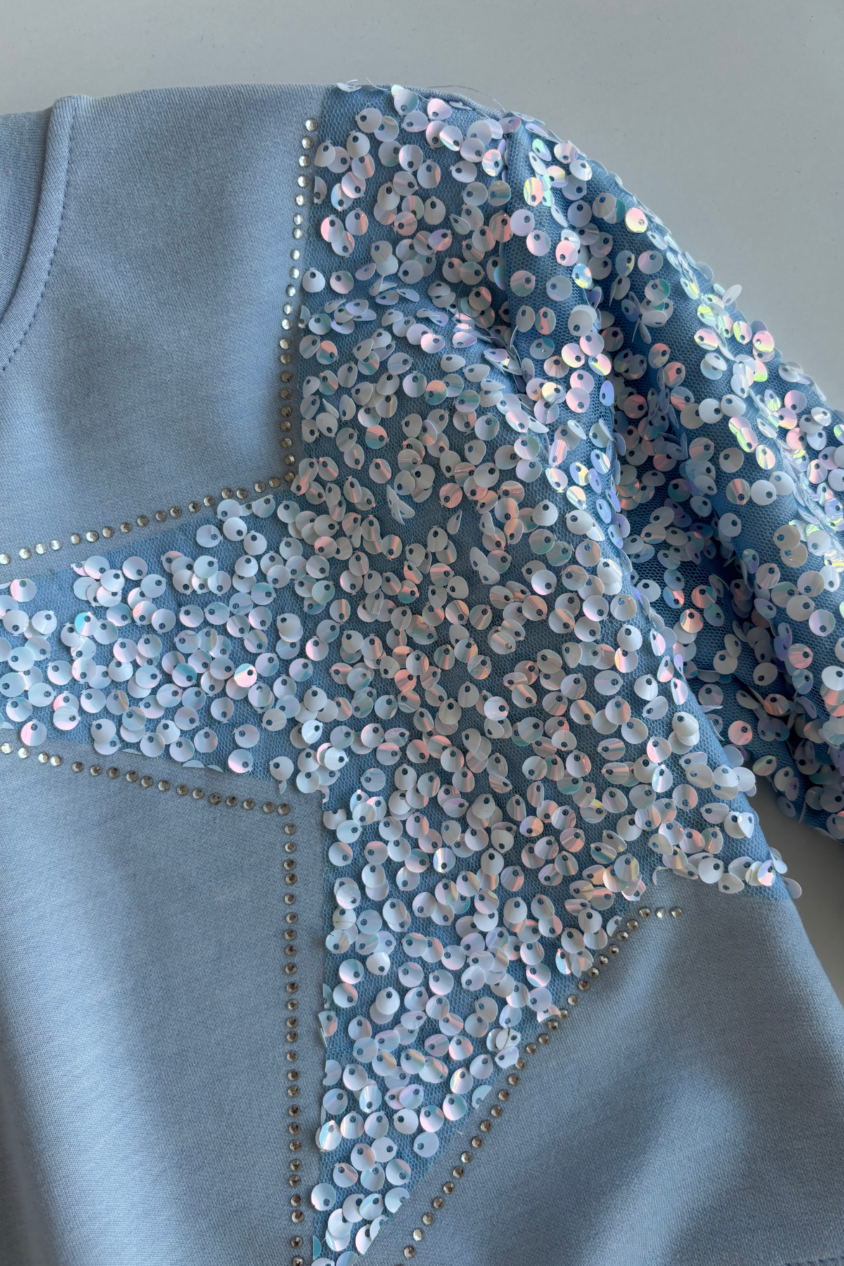 4-10 Yaş Yıldız Detay Pullu Tasarım Kız Çocuk Takım Mavi