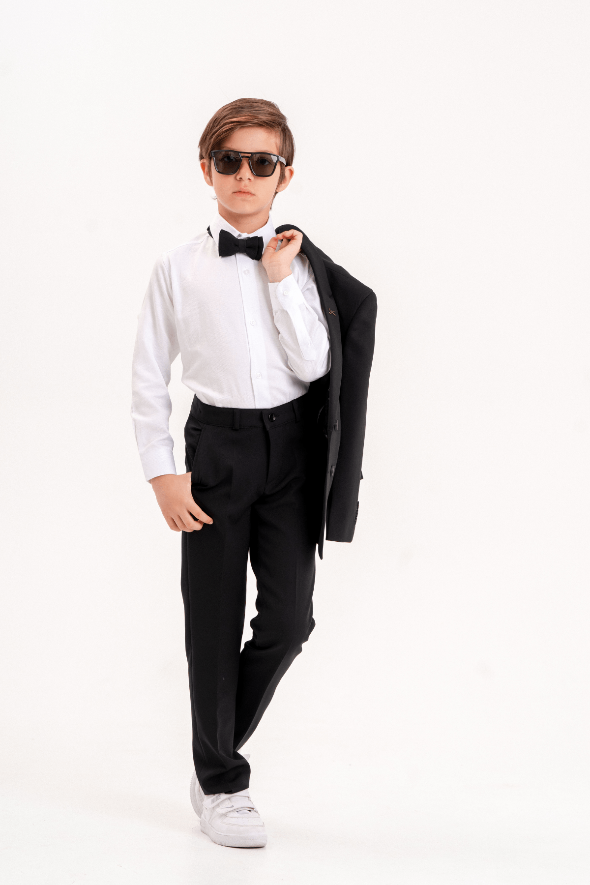 Double Kruvaze Ceketli Erkek Çocuk Takım Elbise Siyah