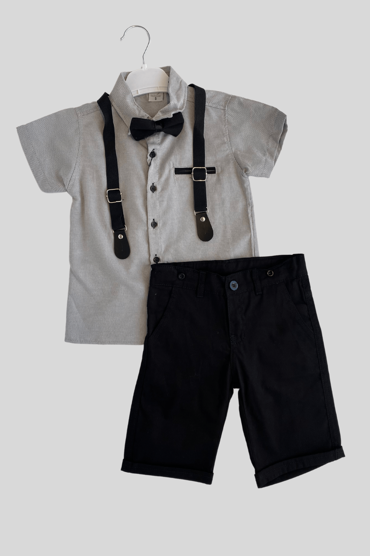 Oxford Kısakol Gömlek Şortlu Erkek Çocuk Takım Gri
