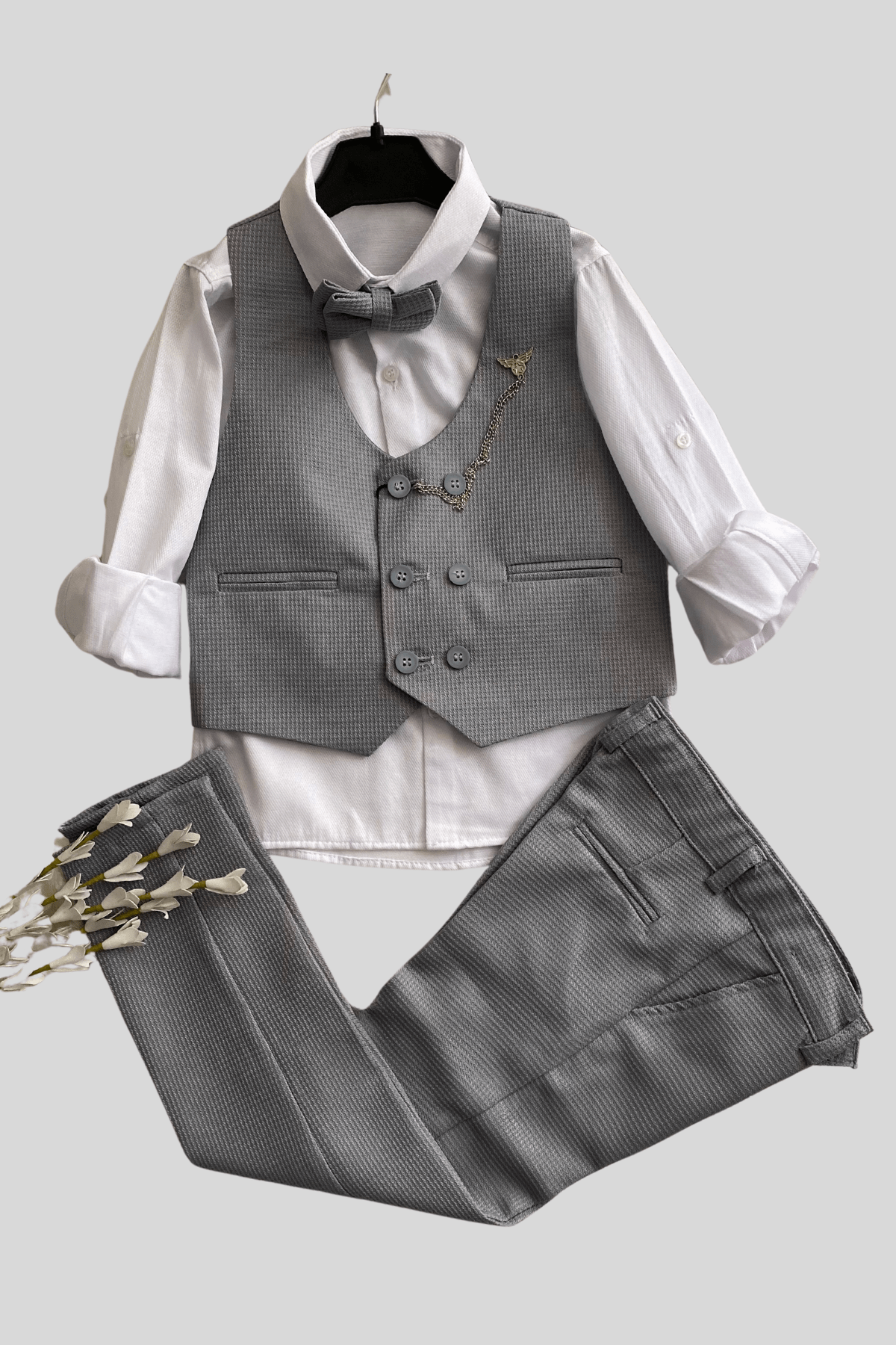 Matrix Yelekli Zincirli Erkek Çocuk Takım Elbise Gri