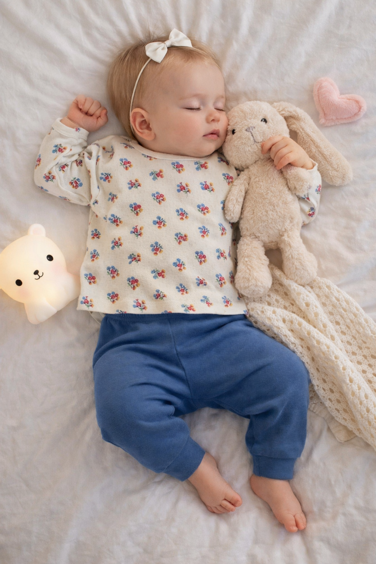 Çiçek Desen Kız Bebek Pijama Takımı Mavi