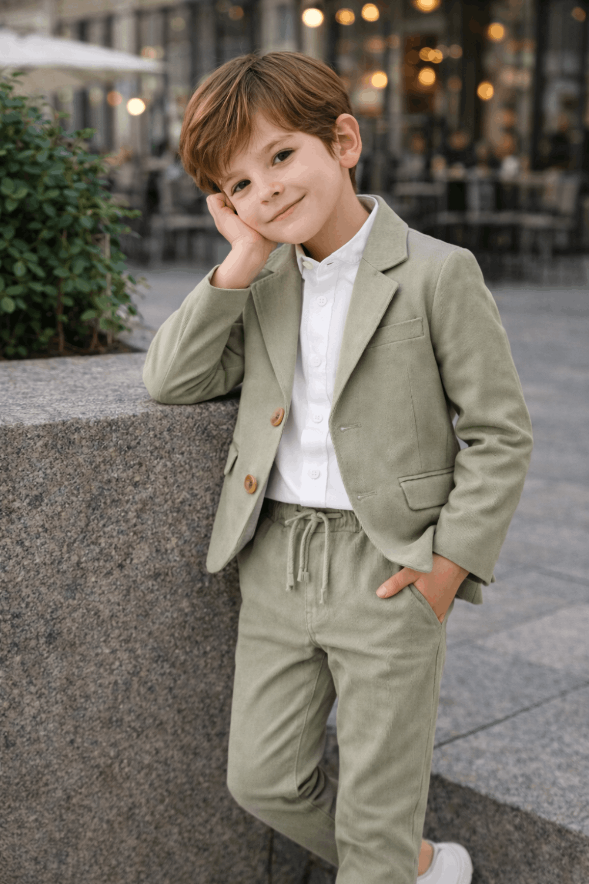 2-5 Yaş Nona Ceketli Keten Gömlekli Erkek Takım Elbise Çağla Yeşili