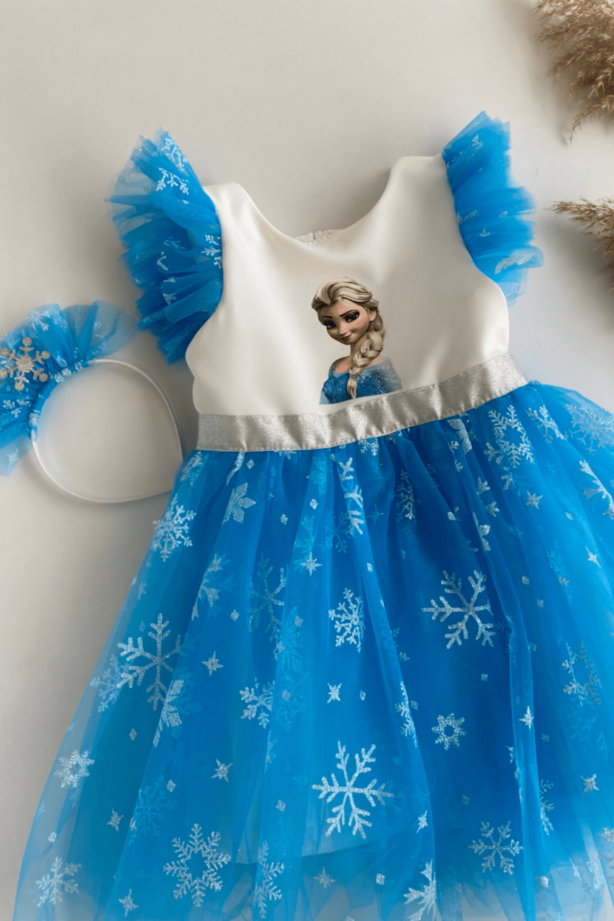 Kar Taneli Taç Dahil Elsa Çocuk Elbise Mavi 