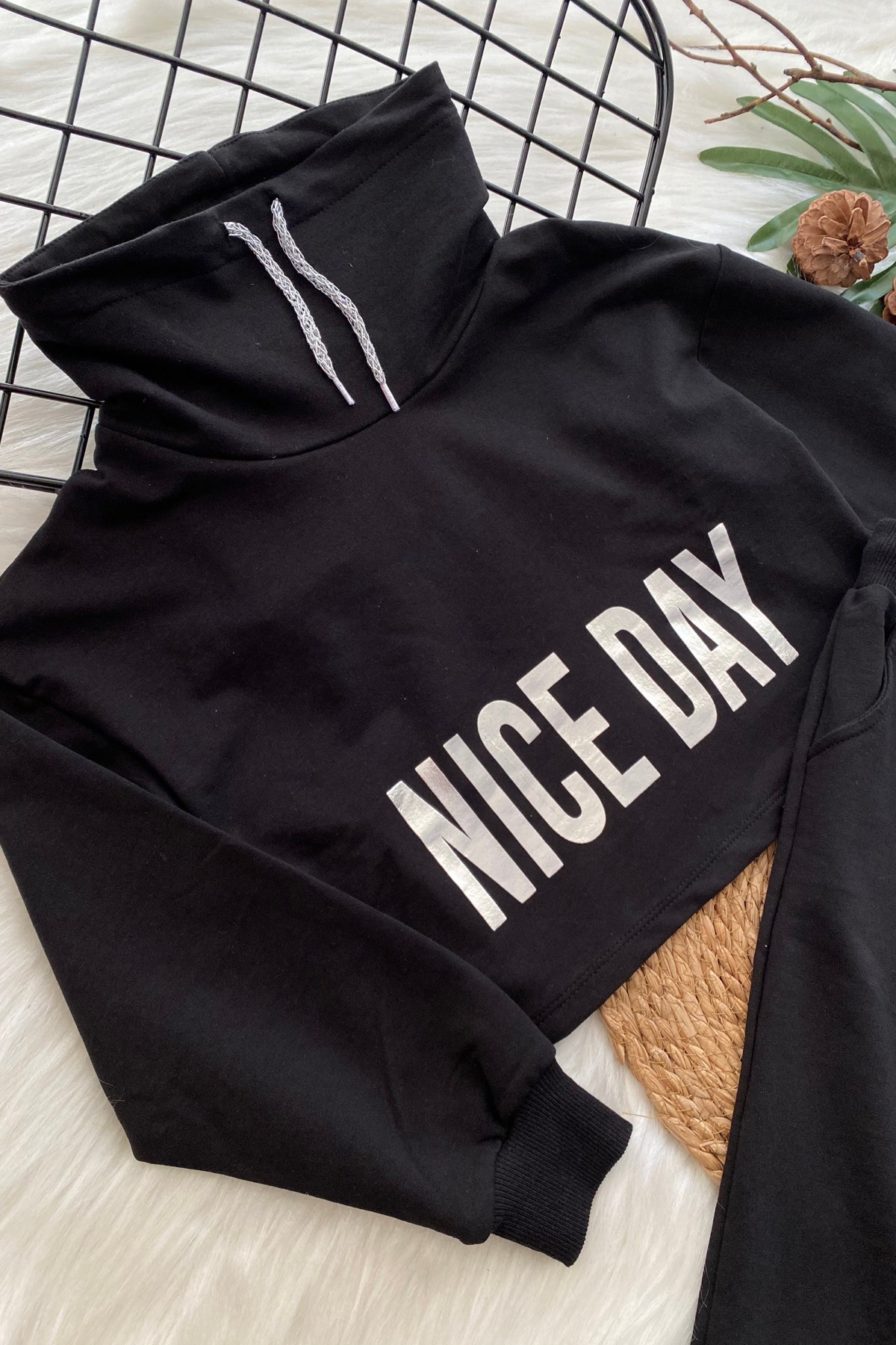 Nice Day Balıkçı Yaka Kız Çocuk Eşofman Takımı Siyah