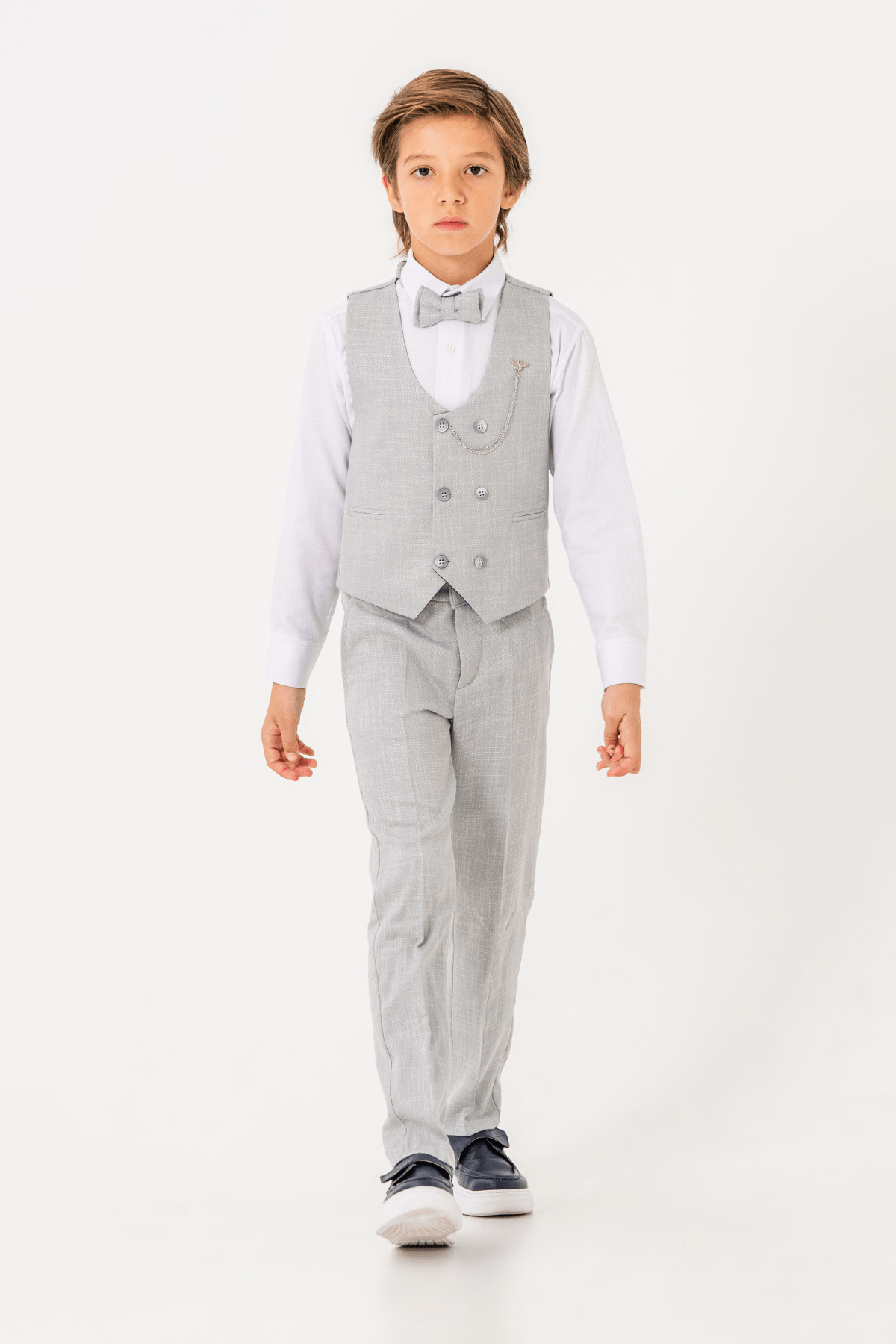 Flax Yelekli Zincirli Erkek Çocuk Takım Elbise Gri