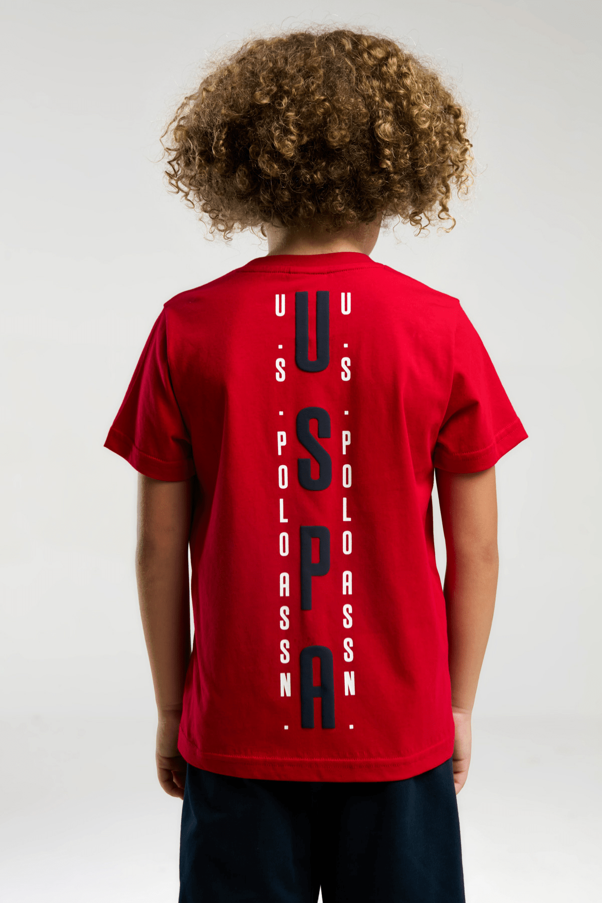 9-15 Yaş U.S Polo Lisanslı Sırt Dikey Baskı Şortlu Erkek Çocuk Takım Kırmızı