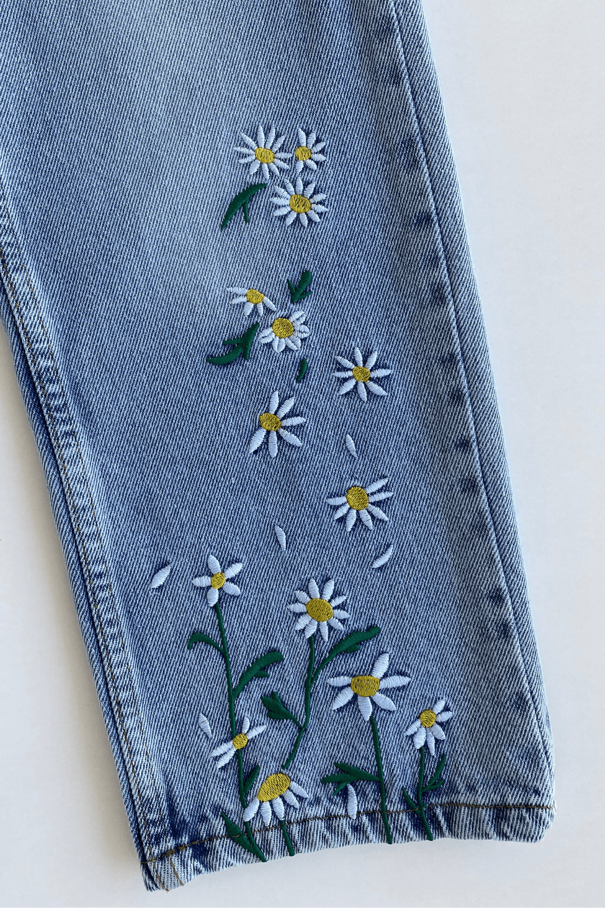 5-12 Yaş Çiçek nakışlı Kız Çocuk Kot Pantolon Mavi