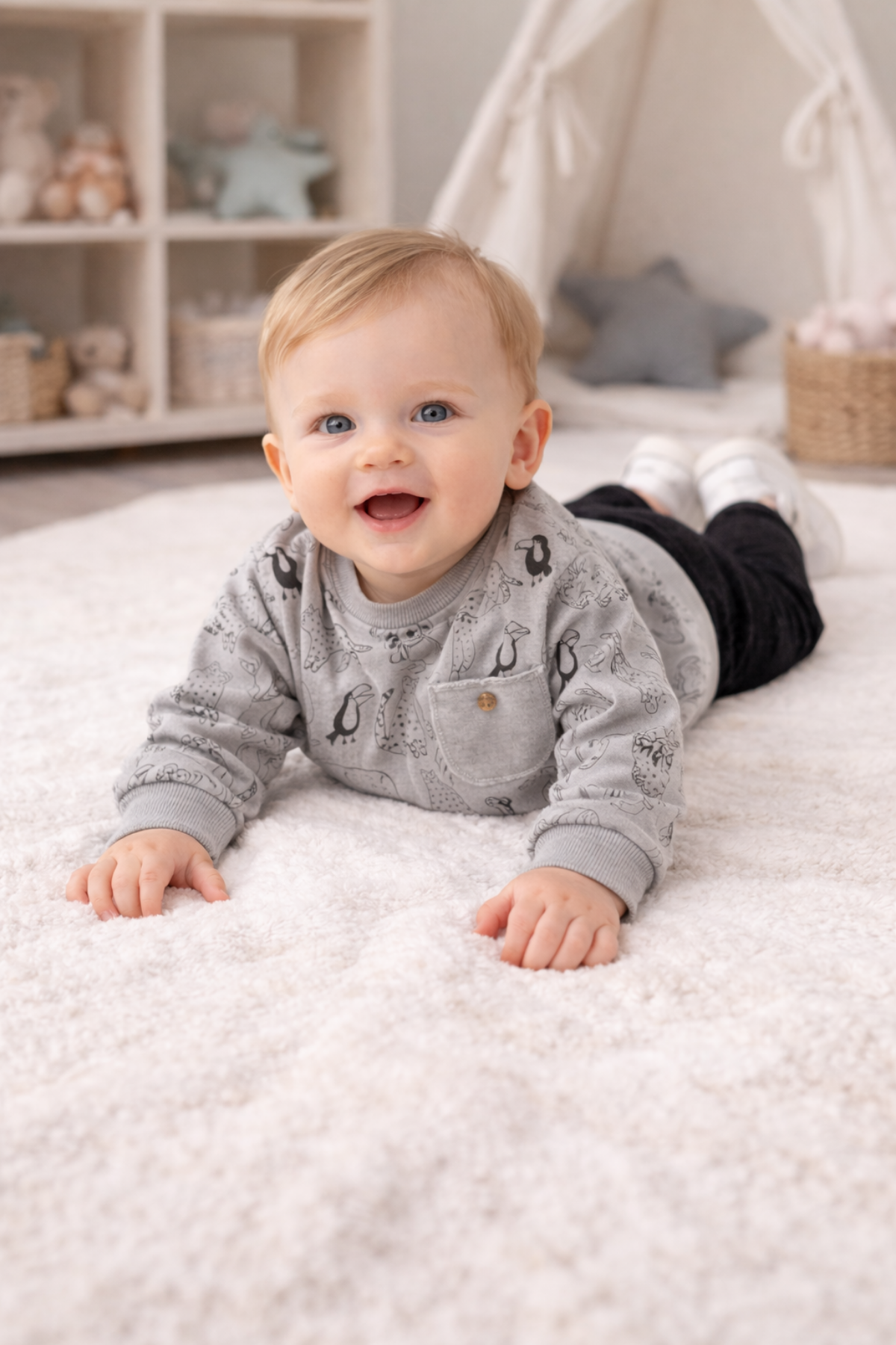 6-18 Ay Sevimli Hayvan Figür Erkek Bebek Takım Gri