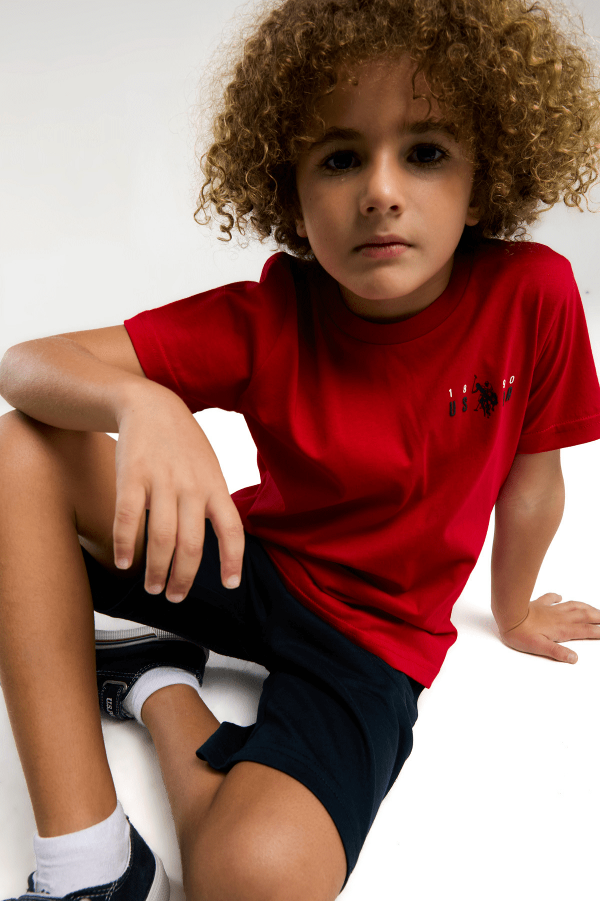 9-15 Yaş U.S Polo Lisanslı Sırt Dikey Baskı Şortlu Erkek Çocuk Takım Kırmızı