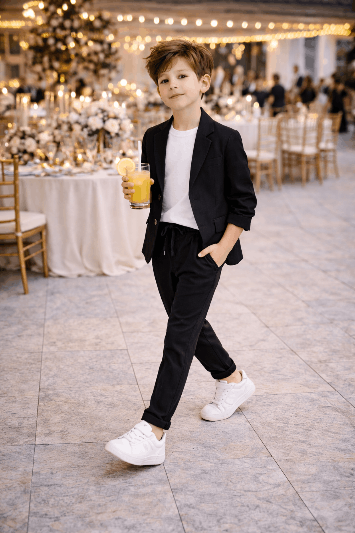 2-13 Yaş Premium Tişörtlü Başak Doku Keten Çocuk Takım Elbise Siyah