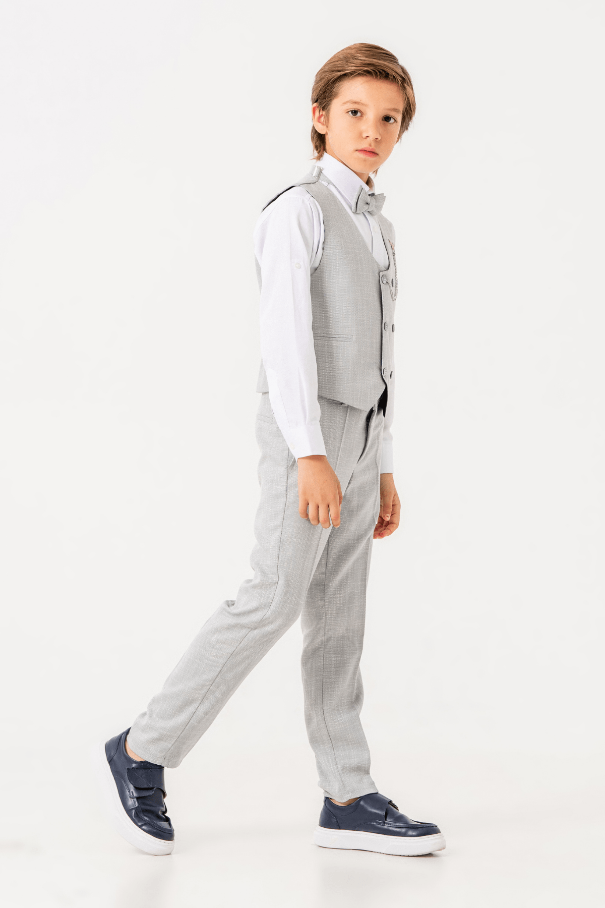 Flax Yelekli Zincirli Erkek Çocuk Takım Elbise Gri