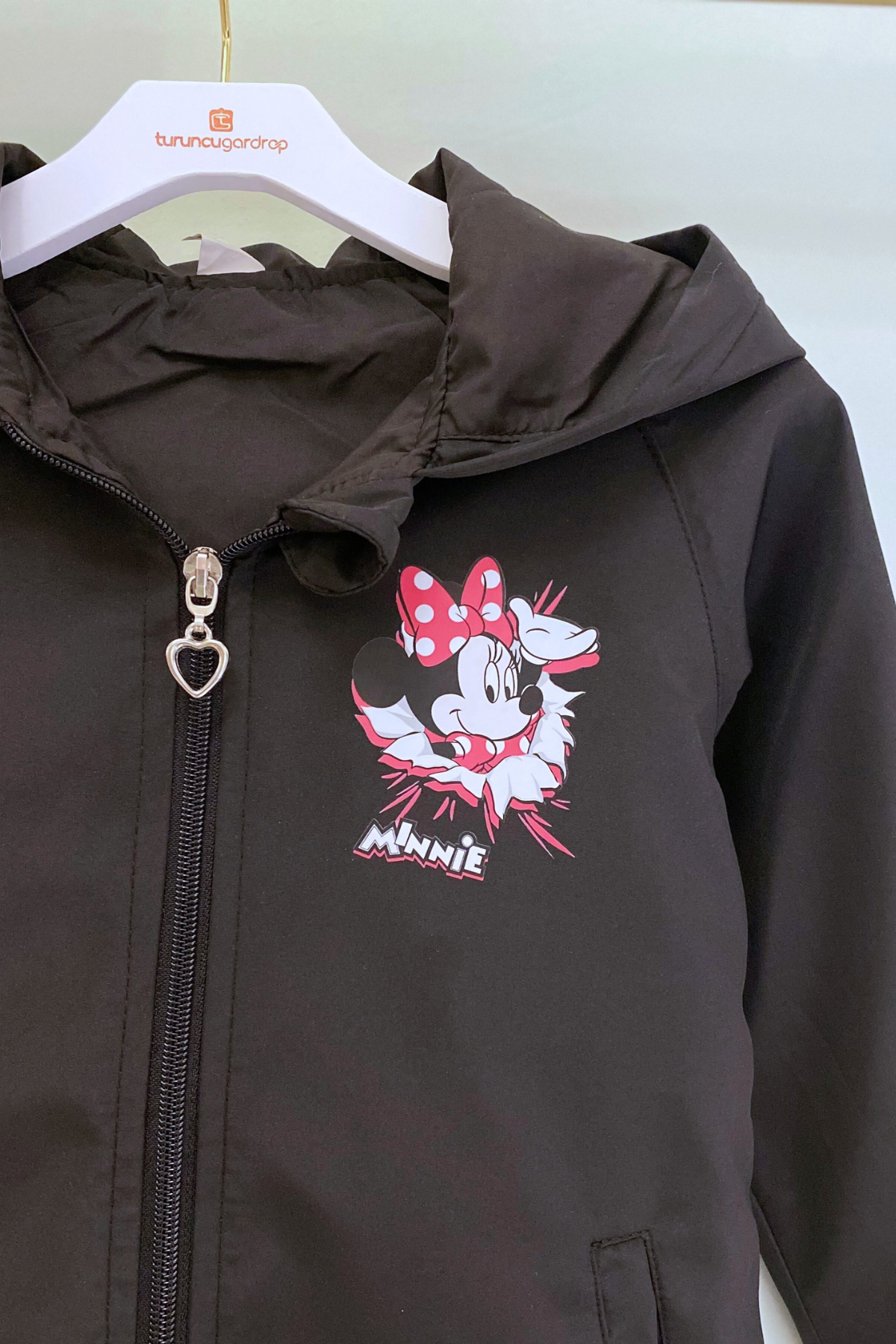 3-10 Yaş Karakter Detay Kız Çocuk Yağmurluk Siyah