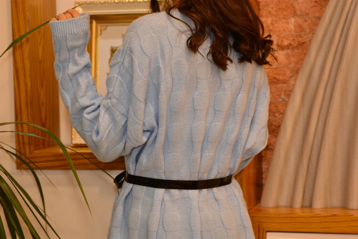 Bebe Mavi Bombeli Yumoş Triko Elbise