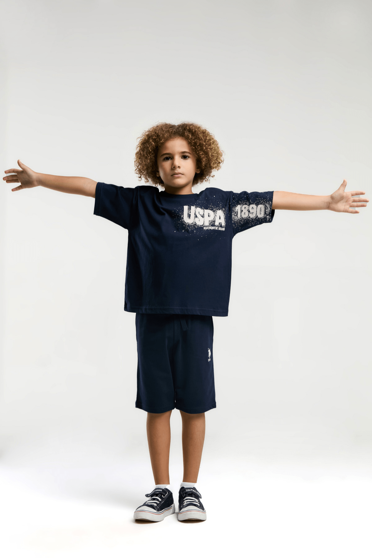 9-15 Yaş U.S Polo Lisanslı Kolu Baskılı Şortlu Erkek Çocuk Takım Lacivert