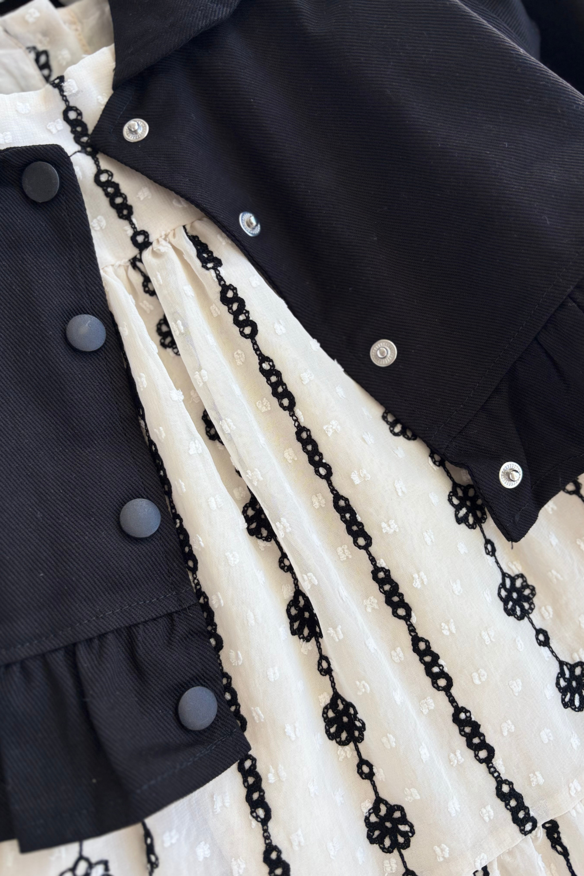 4-8 Yaş Gabardin Ceketli Nakışlı Kız Çocuk Elbise Siyah