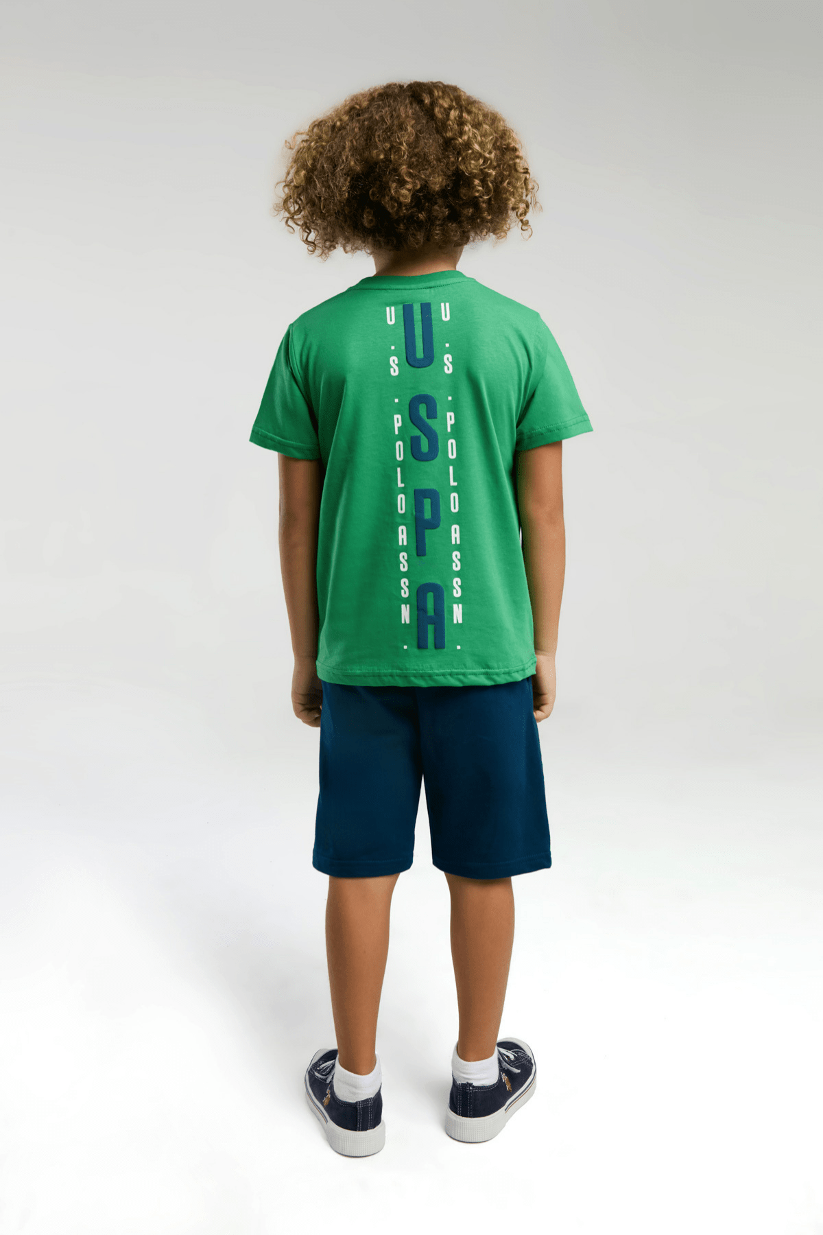 9-15 Yaş U.S Polo Lisanslı Sırt Dikey Baskı Şortlu Erkek Çocuk Takım Yeşil
