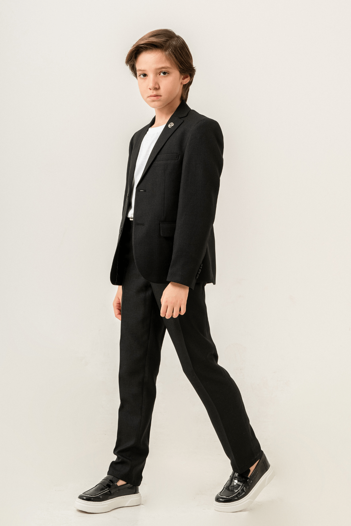 Milano Klasik Ceketli Tişörtlü Çocuk Takım Elbise Siyah