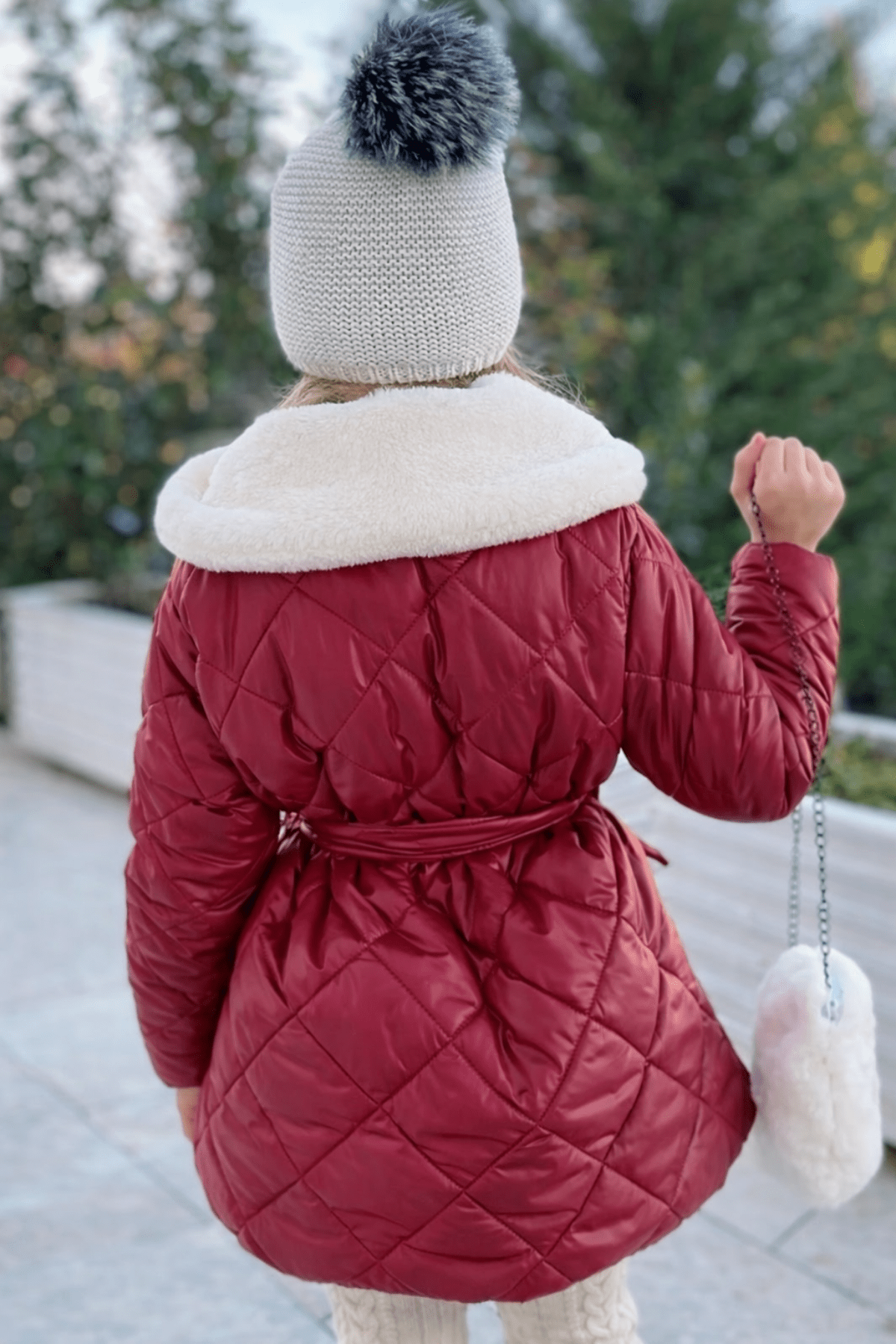 Çanta ve Bere Dahil Peluş Detay Kız Çocuk Mont