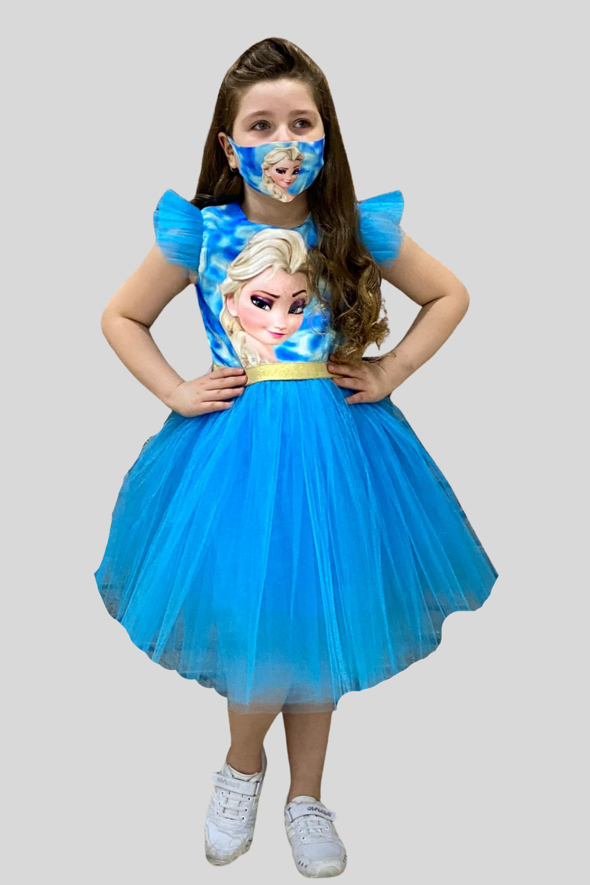 Maske Hediyeli Tül Detay Elsa Elbise