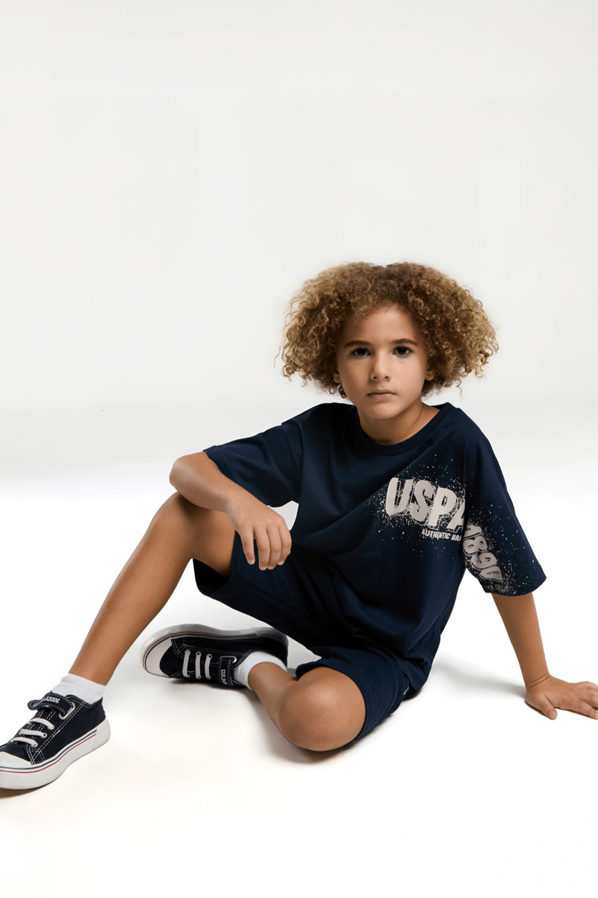 9-15 Yaş U.S Polo Lisanslı Kolu Baskılı Şortlu Erkek Çocuk Takım Lacivert