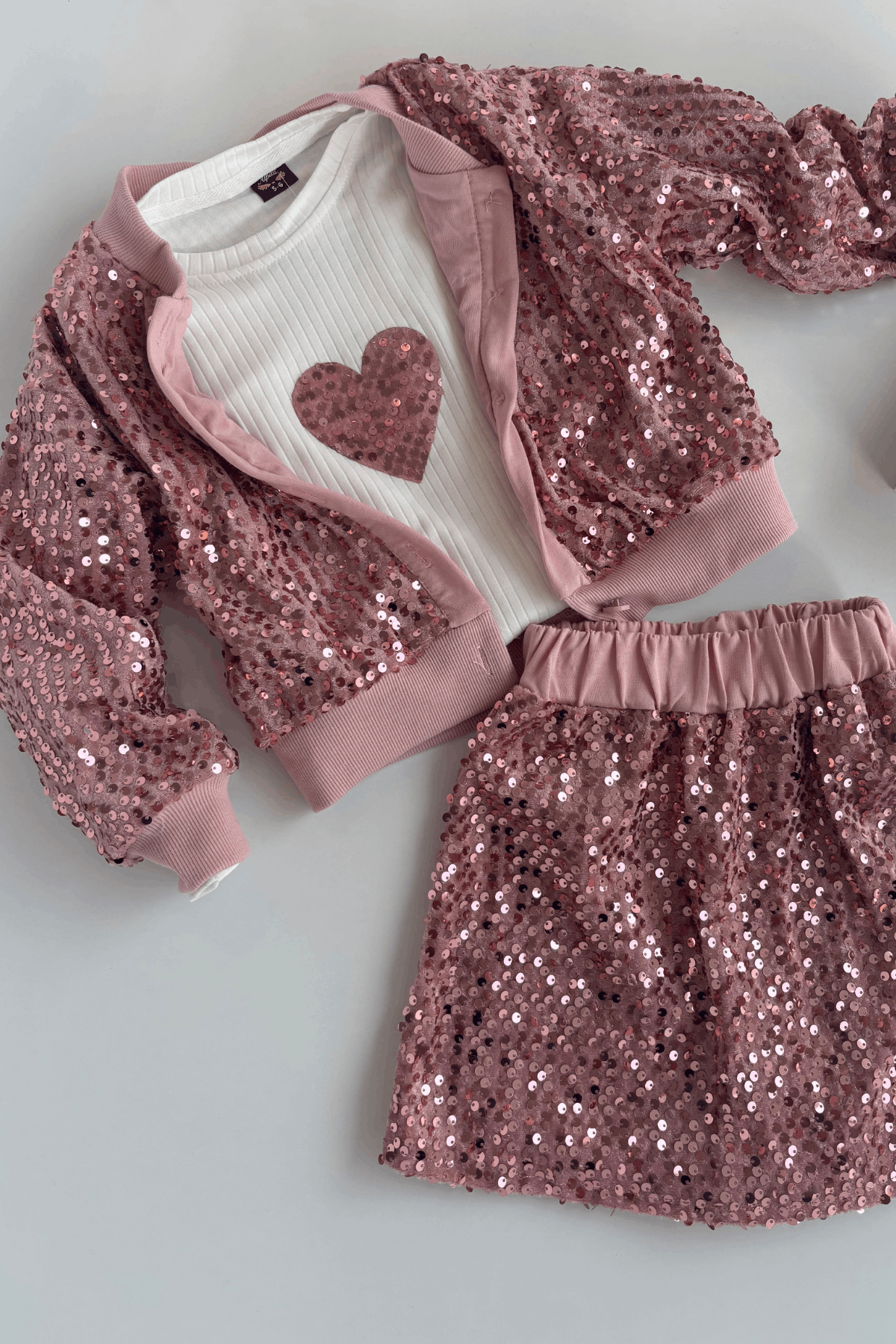 4-10 Payet Ceket ve Şort Etekli 3lü Kız Çocuk Takım Gül Kurusu