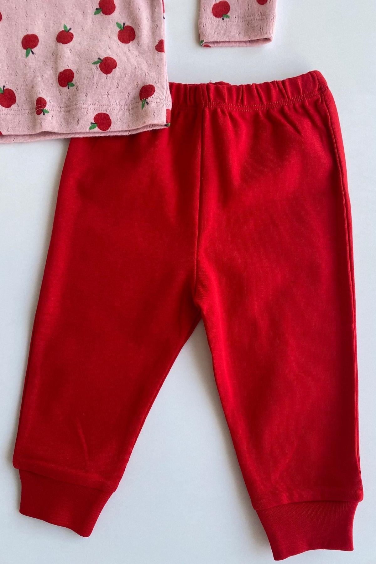 Elma Desen Kız Bebek Pijama Takımı Pembe